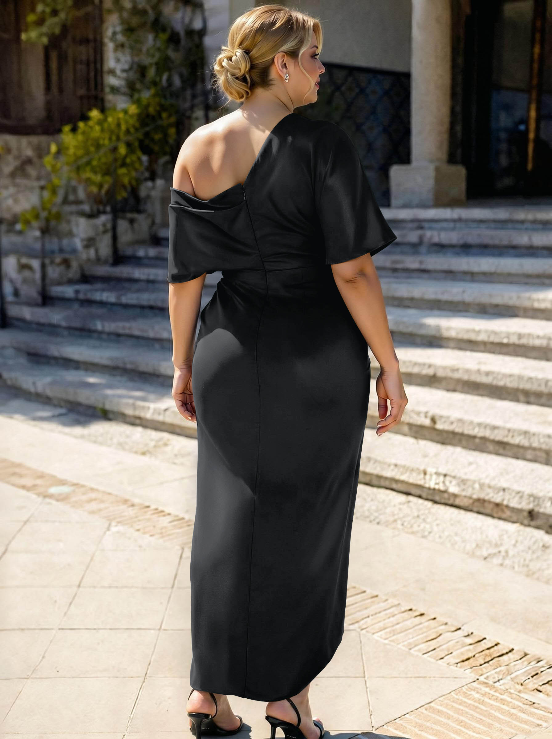 Sheath/Column Asymmetrical Sleeveless Satin Bridesmaid Dresses With Ruffle, product image 277