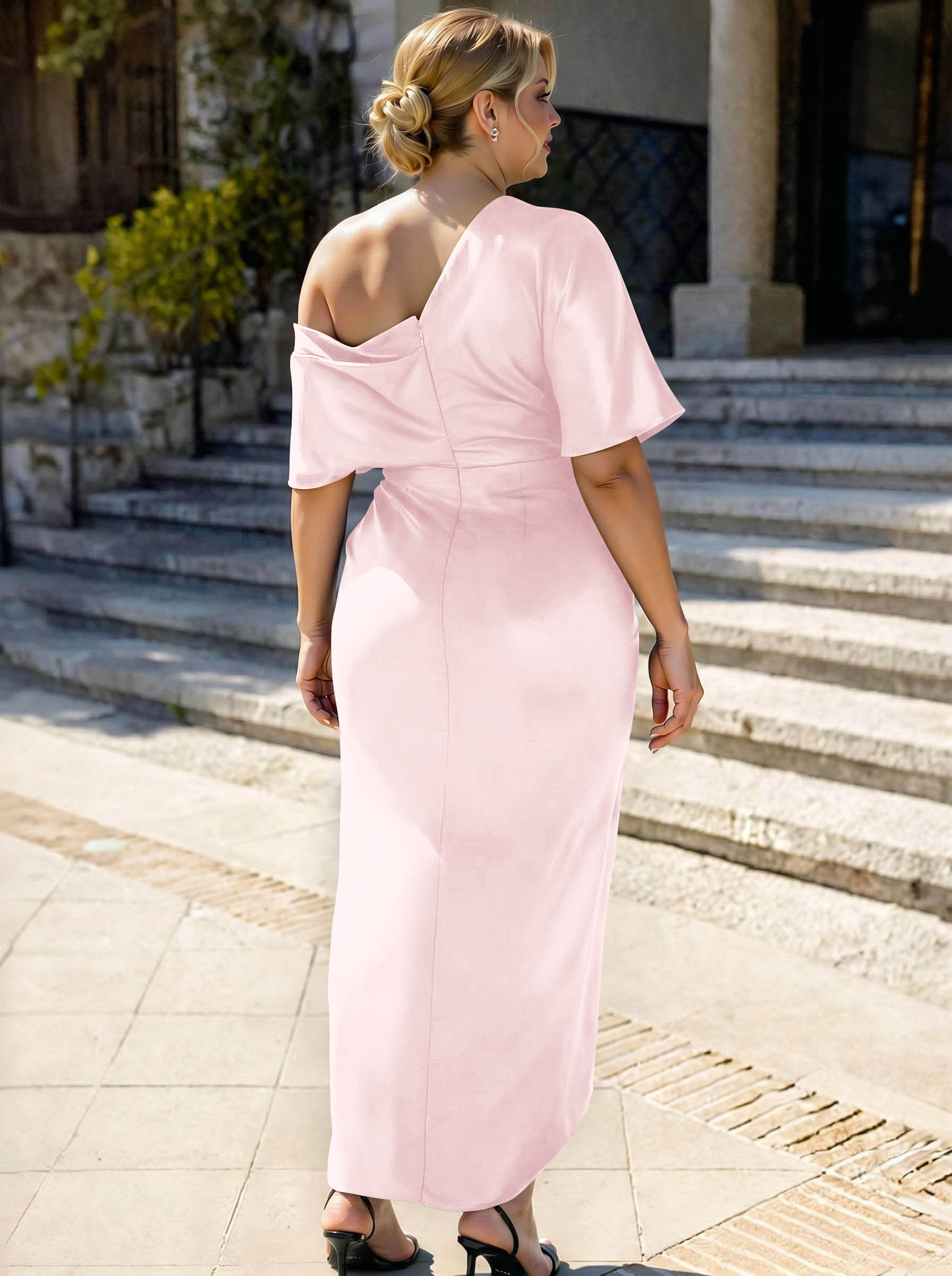 Sheath/Column Asymmetrical Sleeveless Satin Bridesmaid Dresses With Ruffle, product image 315