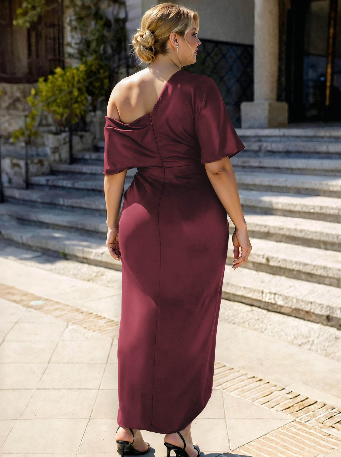 Sheath/Column Asymmetrical Sleeveless Satin Bridesmaid Dresses With Ruffle, product image 323