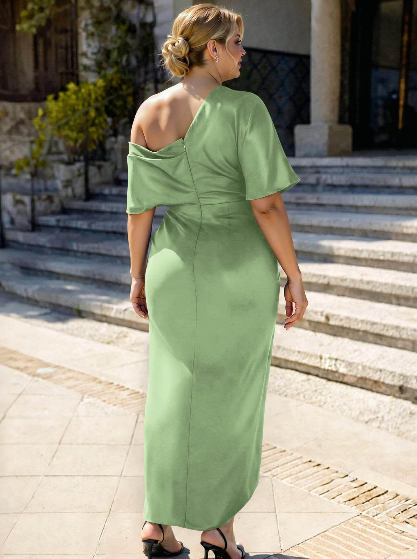 Sheath/Column Asymmetrical Sleeveless Satin Bridesmaid Dresses With Ruffle, product image 361
