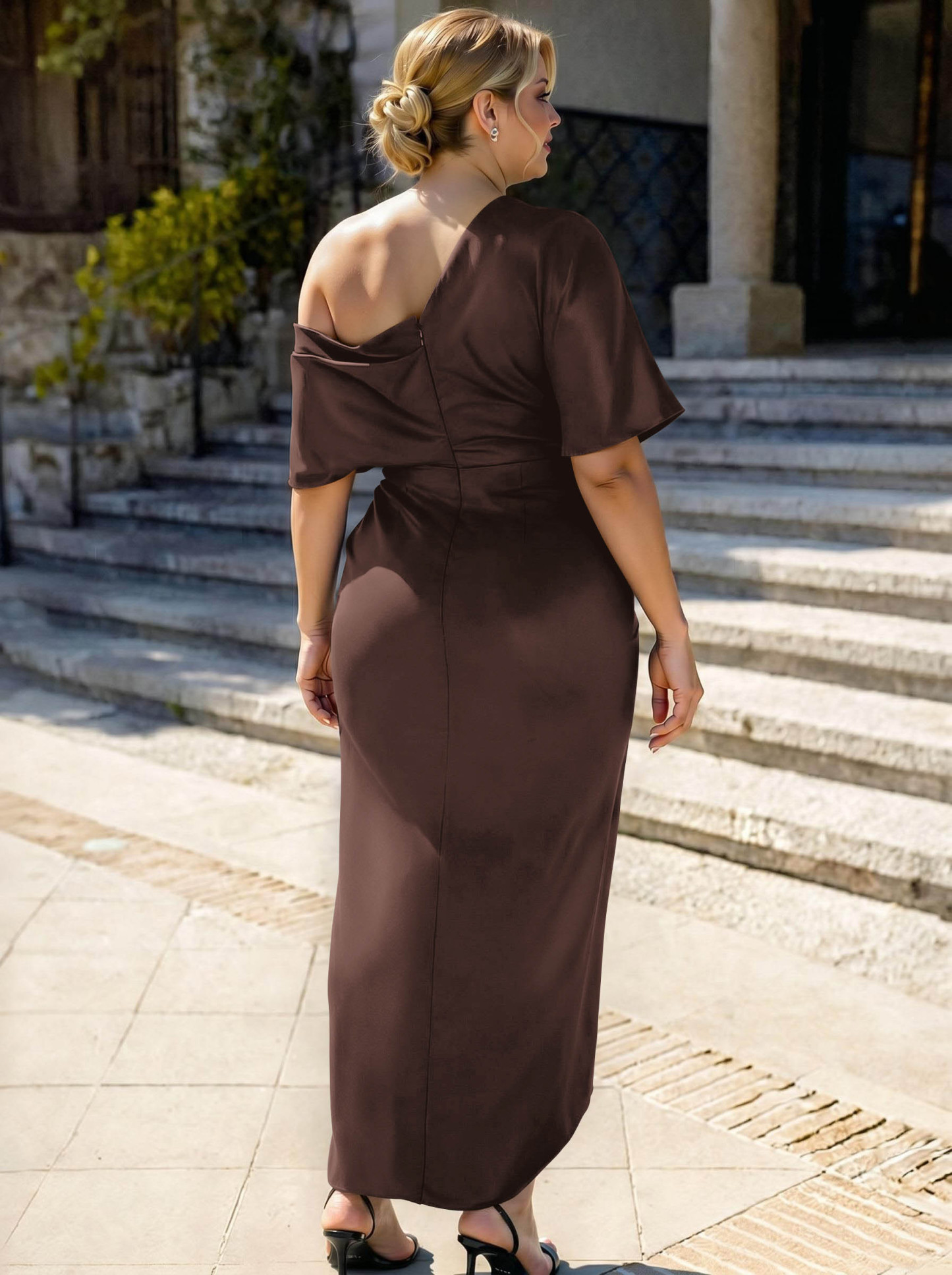 Sheath/Column Asymmetrical Sleeveless Satin Bridesmaid Dresses With Ruffle, product image 395