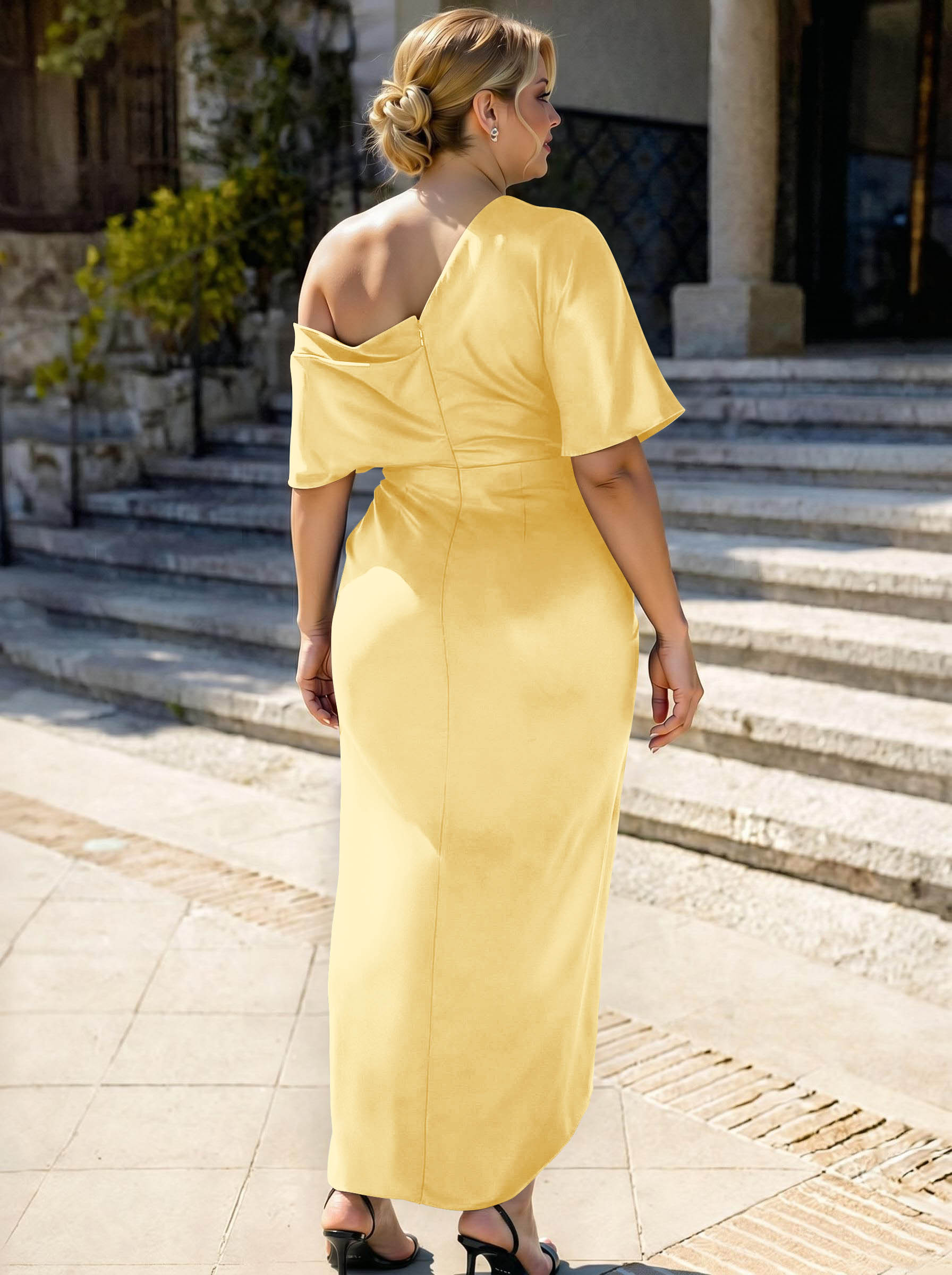 Sheath/Column Asymmetrical Sleeveless Satin Bridesmaid Dresses With Ruffle, product image 383
