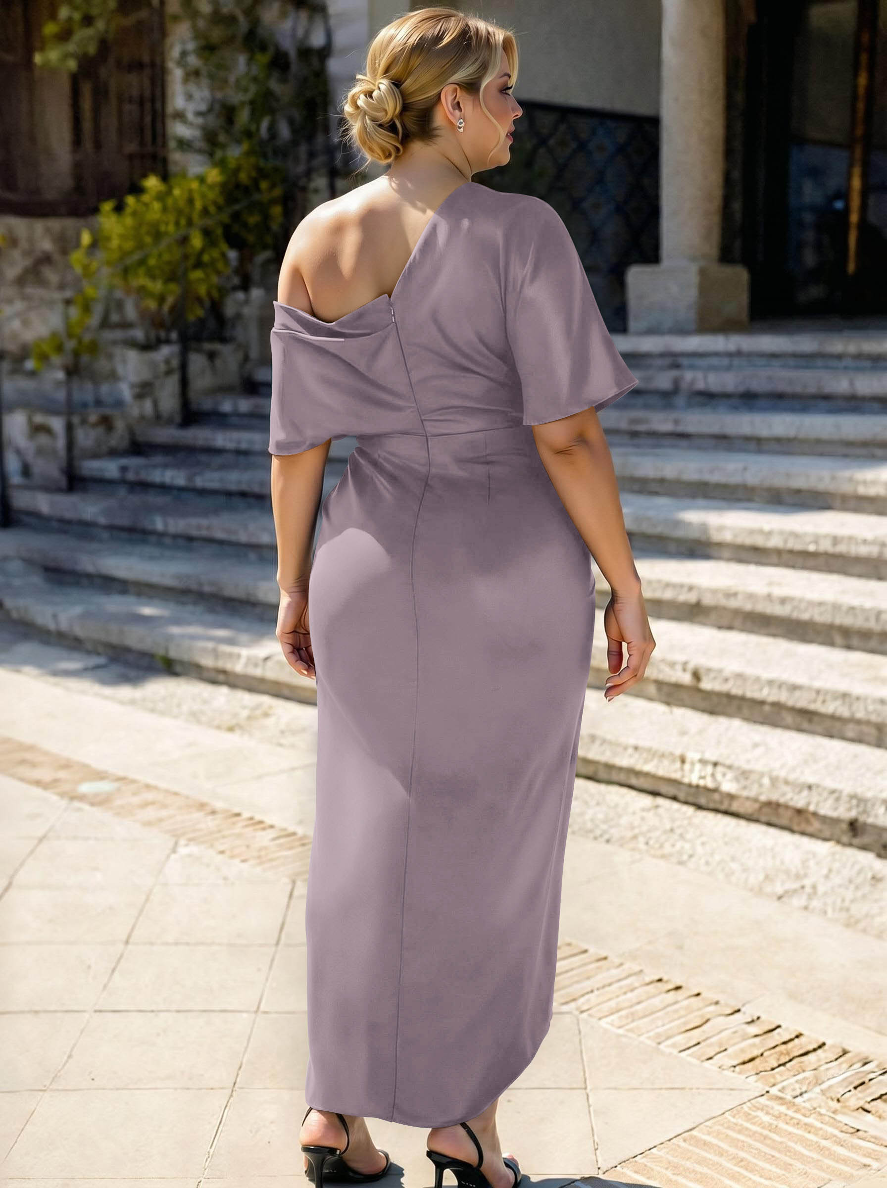 Sheath/Column Asymmetrical Sleeveless Satin Bridesmaid Dresses With Ruffle, product image 339