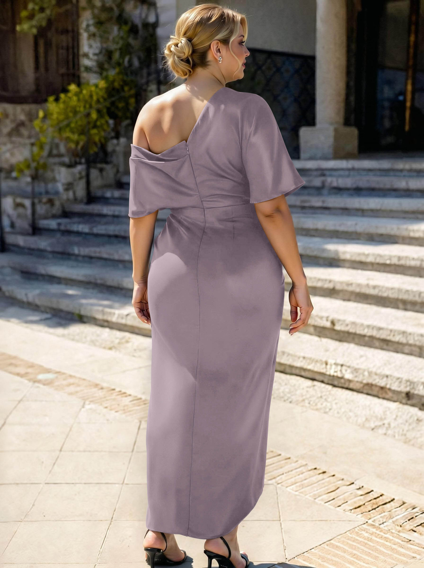 Sheath/Column Asymmetrical Sleeveless Satin Bridesmaid Dresses With Ruffle, product image 339