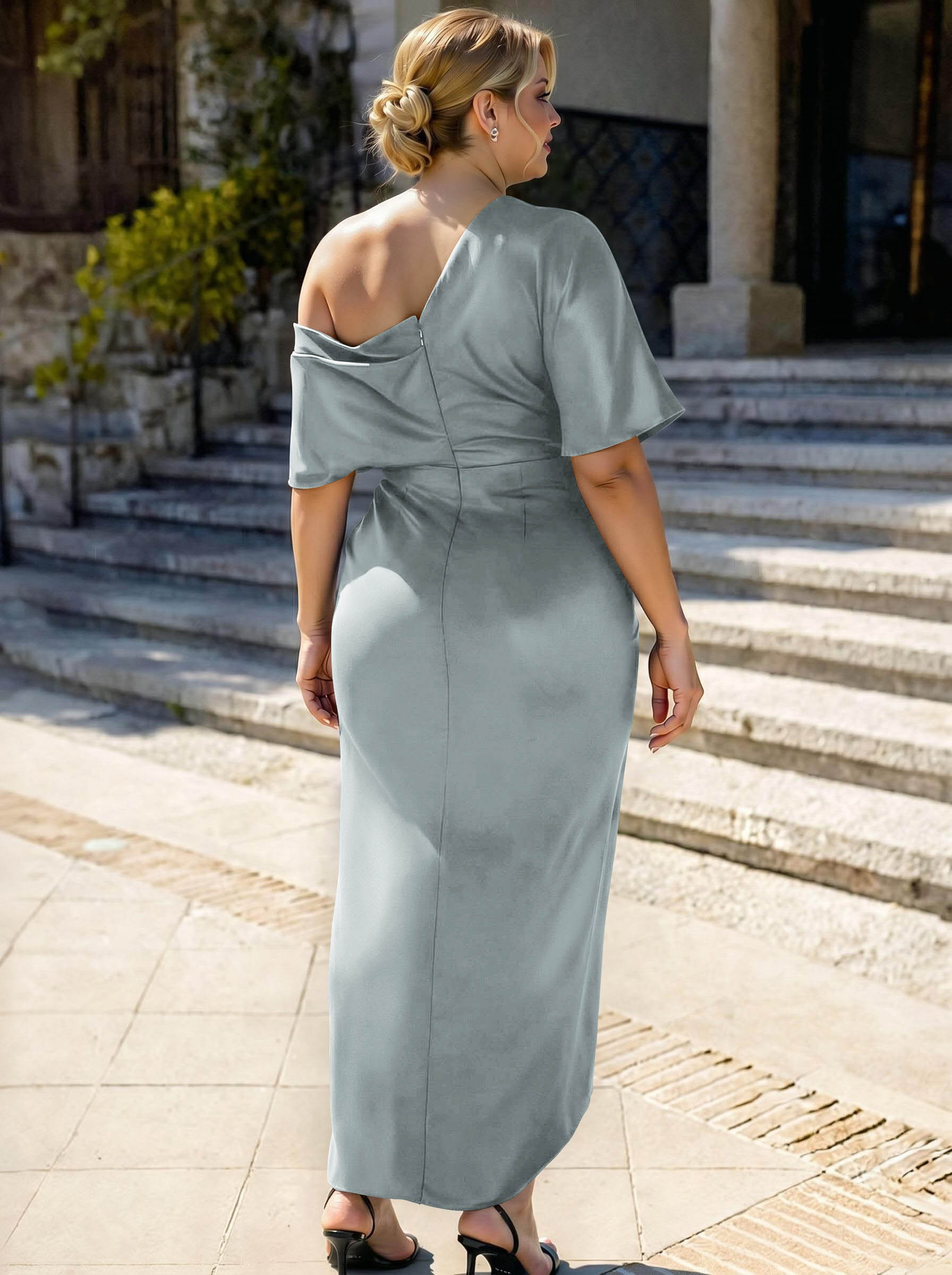 Sheath/Column Asymmetrical Sleeveless Satin Bridesmaid Dresses With Ruffle, product image 289
