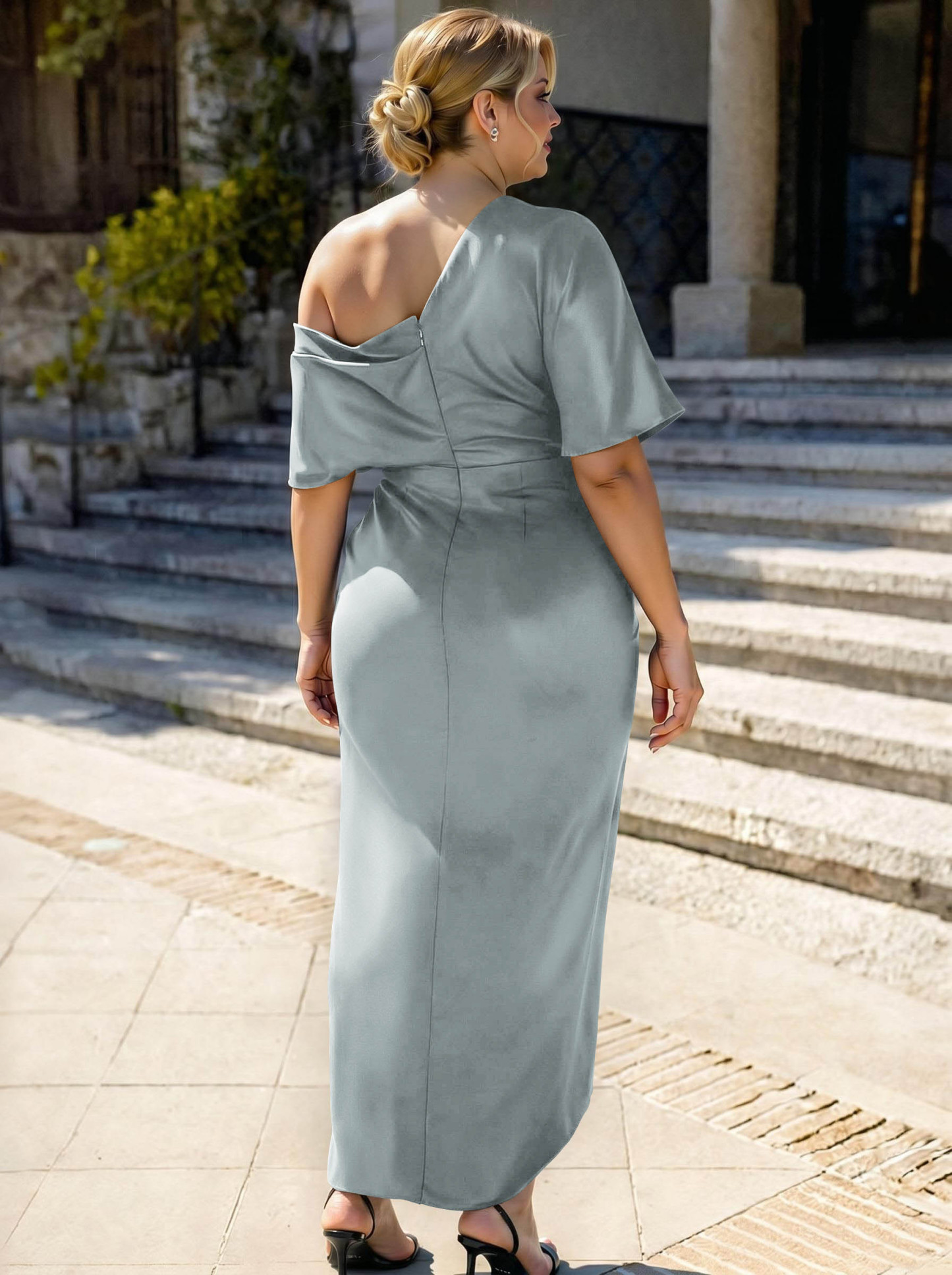 Sheath/Column Asymmetrical Sleeveless Satin Bridesmaid Dresses With Ruffle, product image 289