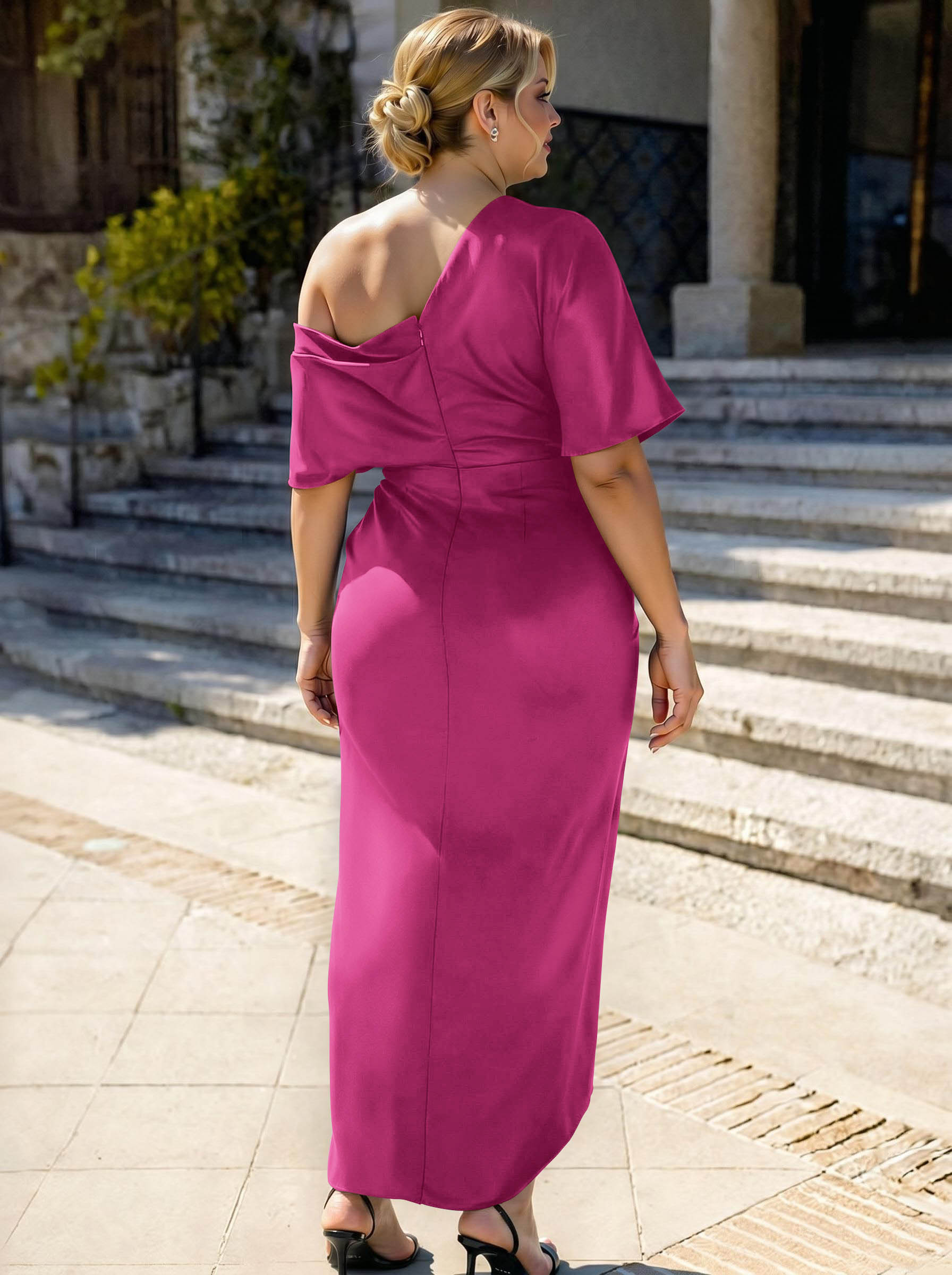 Sheath/Column Asymmetrical Sleeveless Satin Bridesmaid Dresses With Ruffle, product image 301