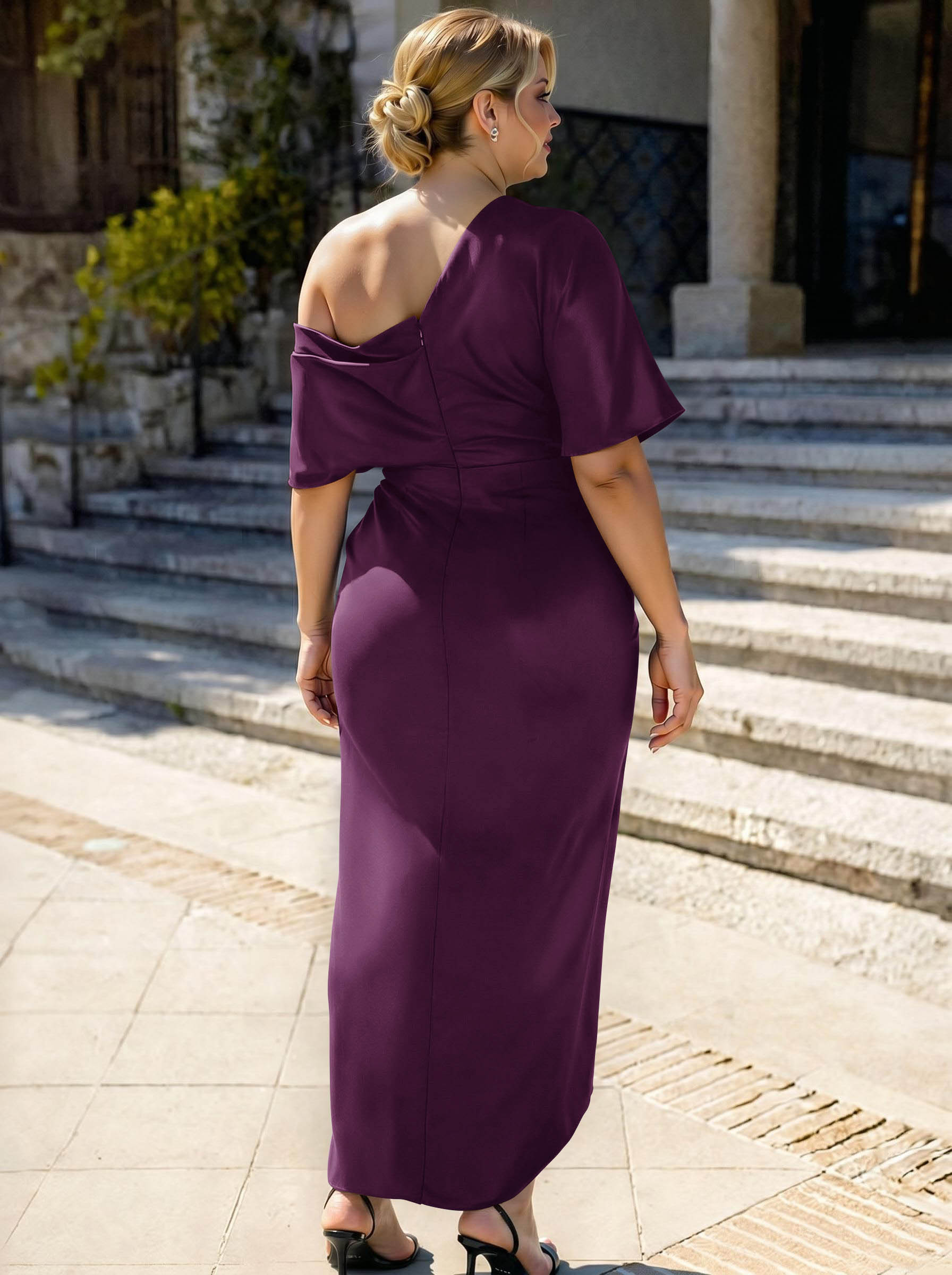 Sheath/Column Asymmetrical Sleeveless Satin Bridesmaid Dresses With Ruffle, product image 337