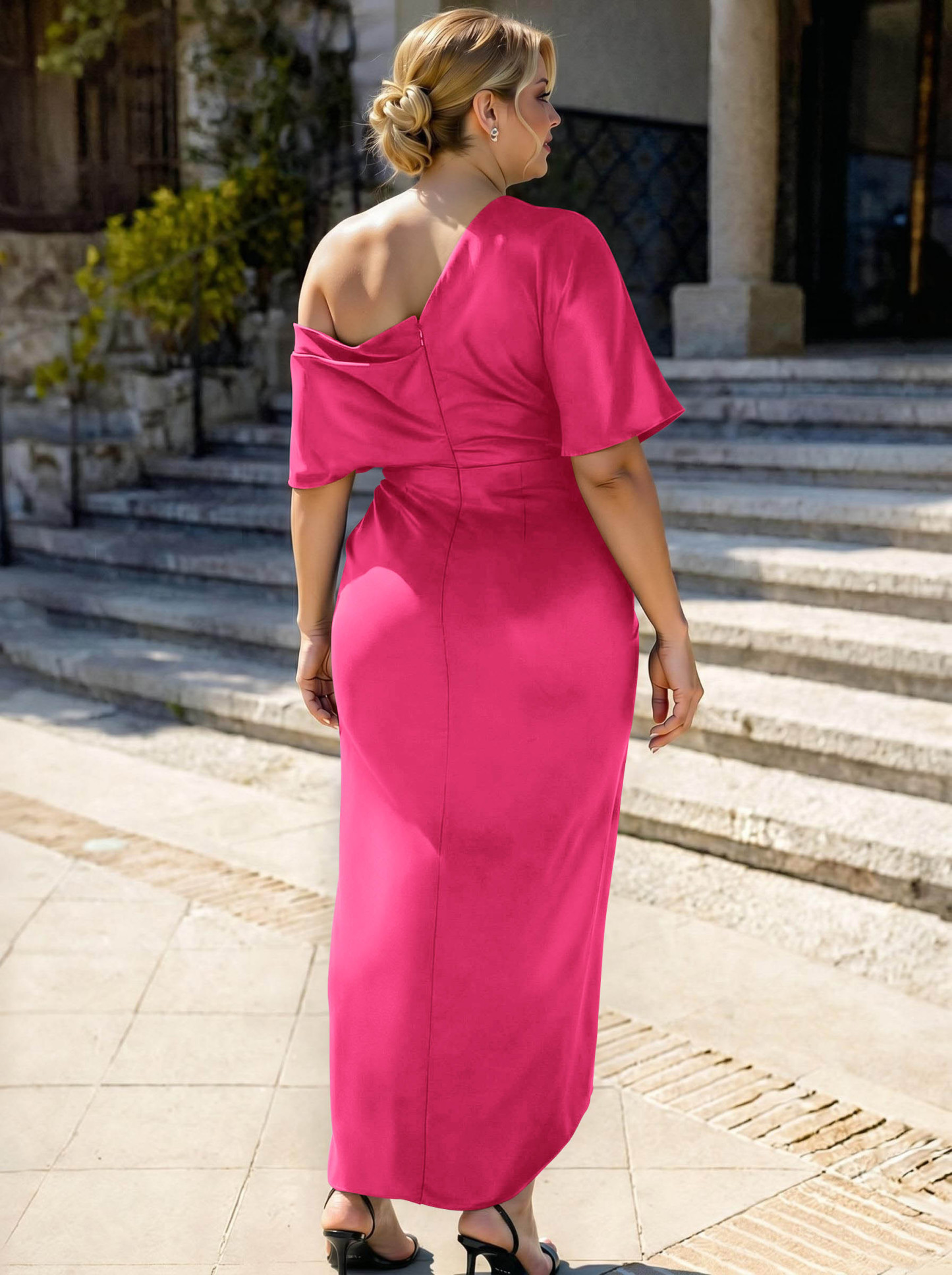 Sheath/Column Asymmetrical Sleeveless Satin Bridesmaid Dresses With Ruffle, product image 303