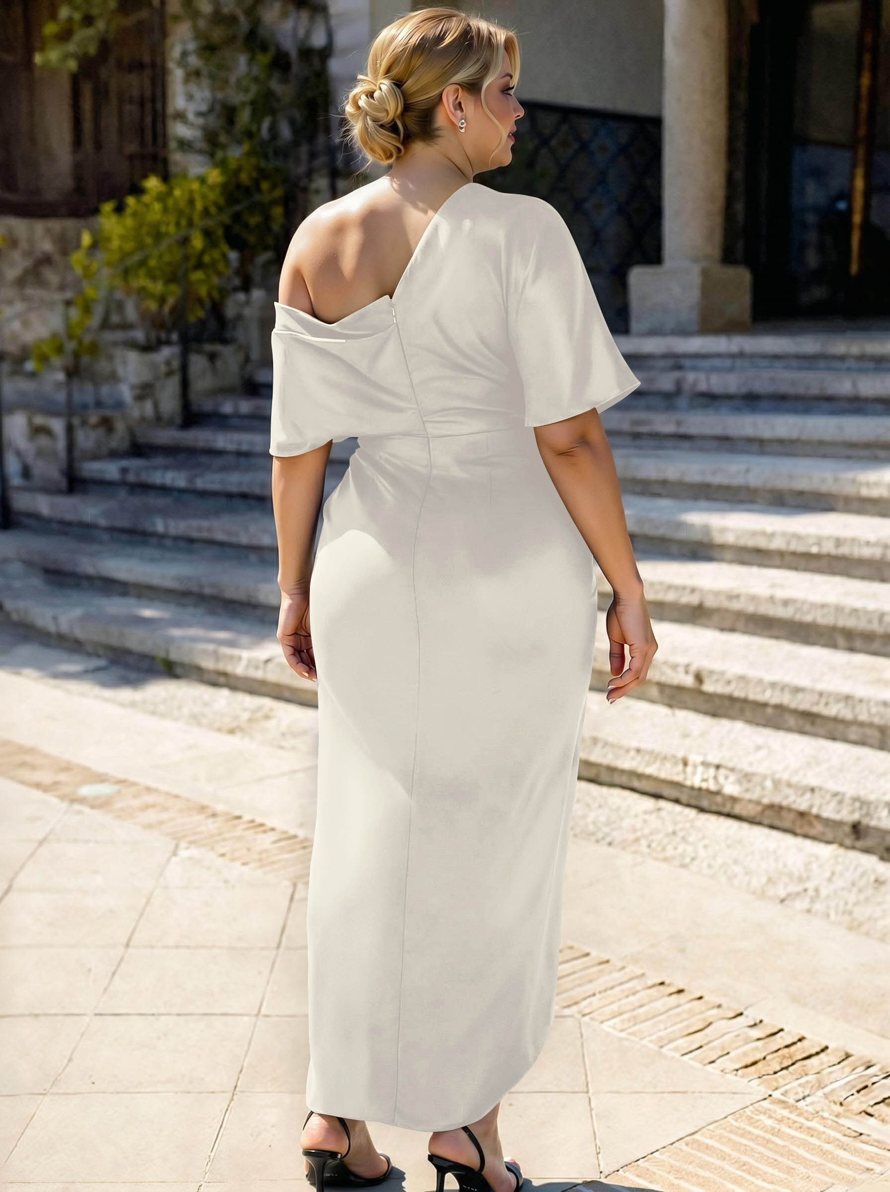 Sheath/Column Asymmetrical Sleeveless Satin Bridesmaid Dresses With Ruffle, product image 397