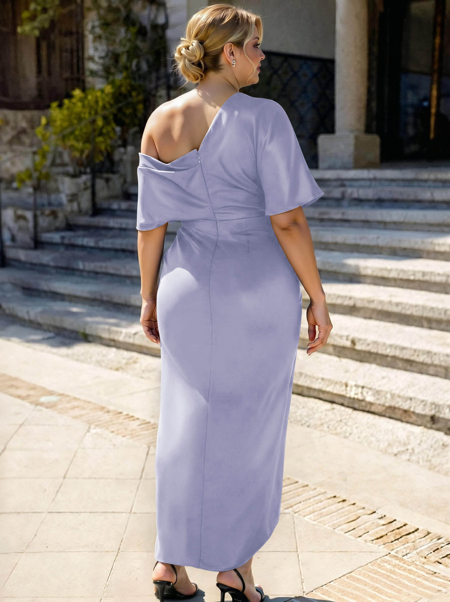Sheath/Column Asymmetrical Sleeveless Satin Bridesmaid Dresses With Ruffle, product image 351