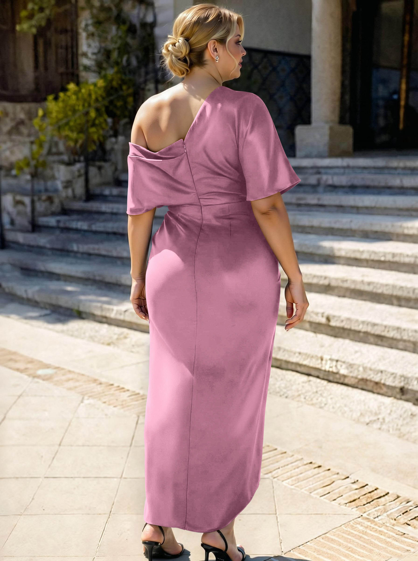 Sheath/Column Asymmetrical Sleeveless Satin Bridesmaid Dresses With Ruffle, product image 347