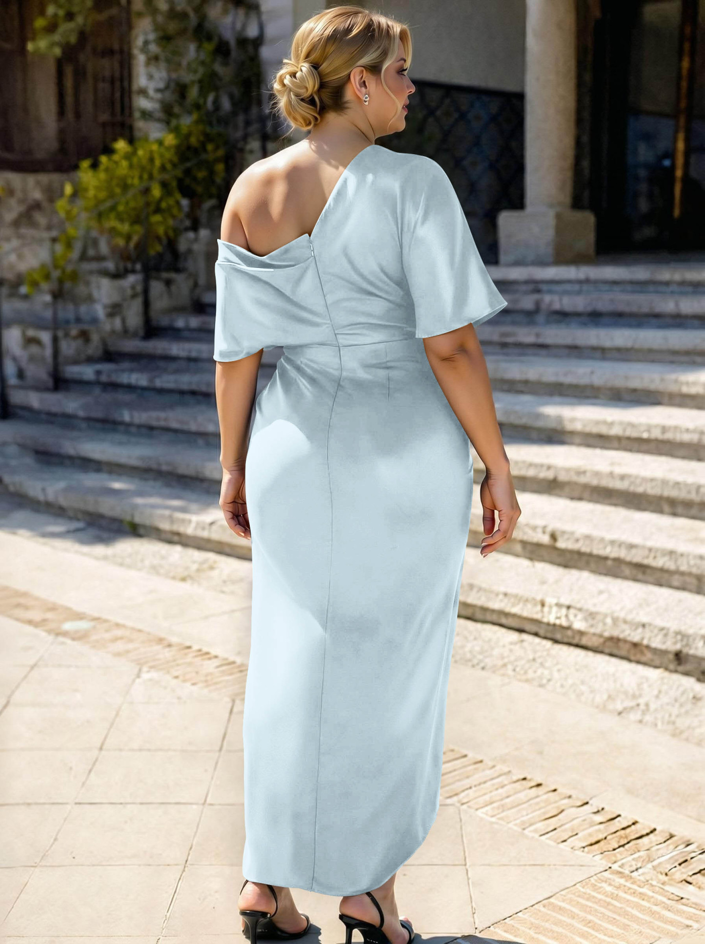 Sheath/Column Asymmetrical Sleeveless Satin Bridesmaid Dresses With Ruffle, product image 375
