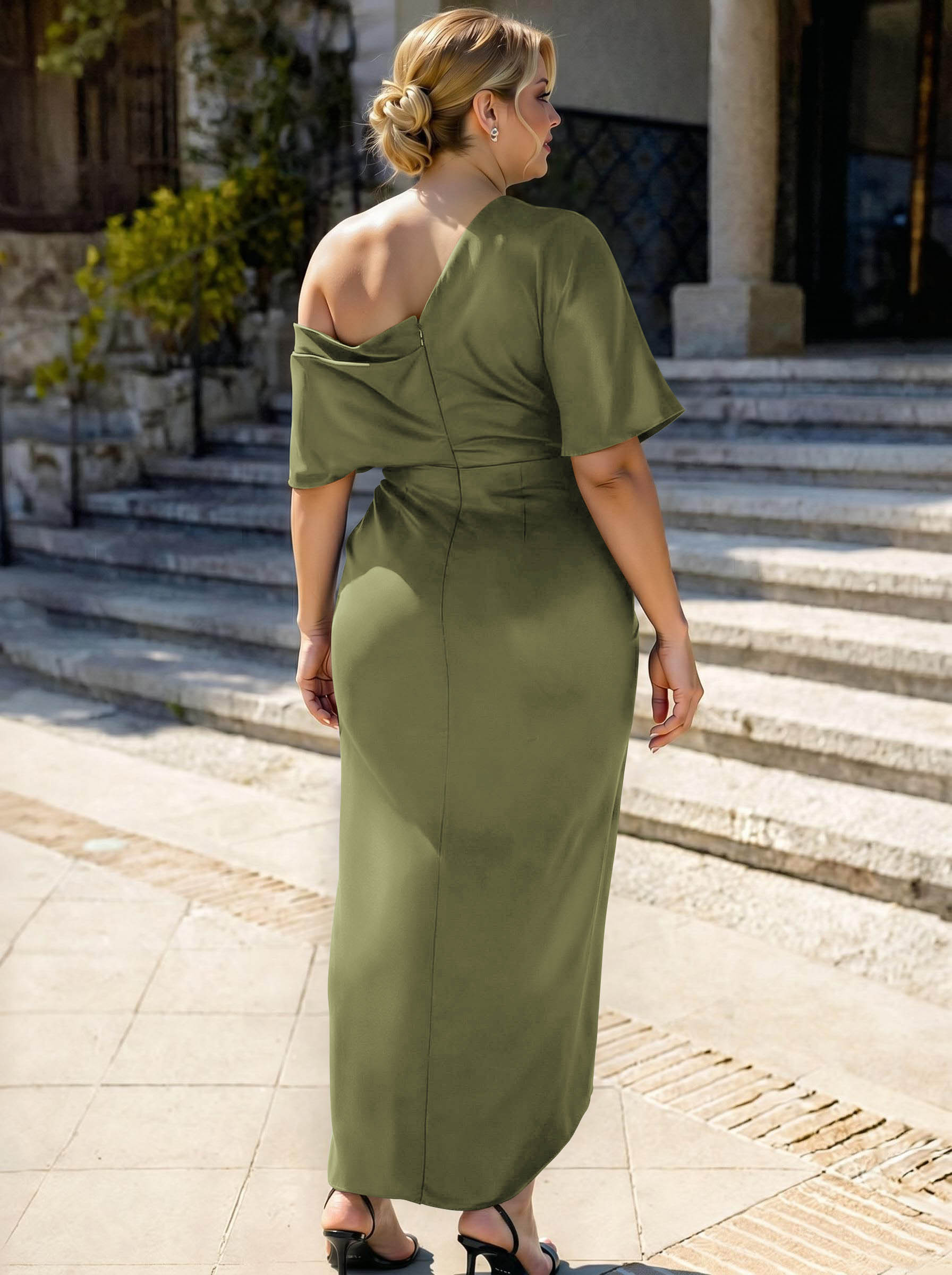 Sheath/Column Asymmetrical Sleeveless Satin Bridesmaid Dresses With Ruffle, product image 367