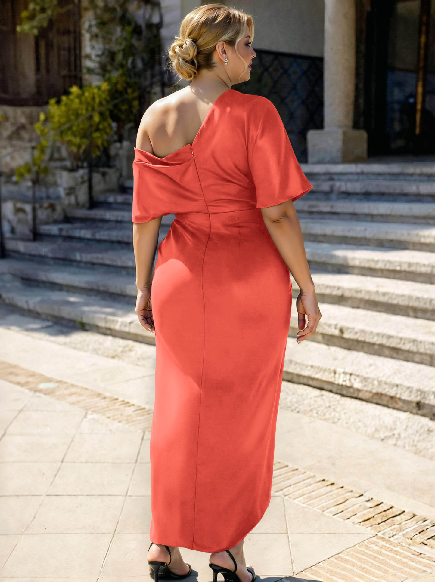 Sheath/Column Asymmetrical Sleeveless Satin Bridesmaid Dresses With Ruffle, product image 393