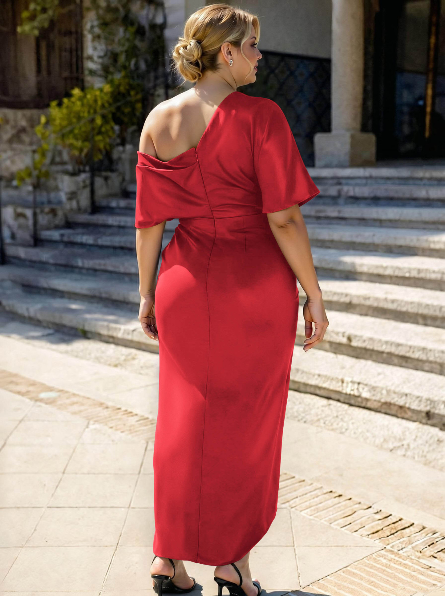 Sheath/Column Asymmetrical Sleeveless Satin Bridesmaid Dresses With Ruffle, product image 319
