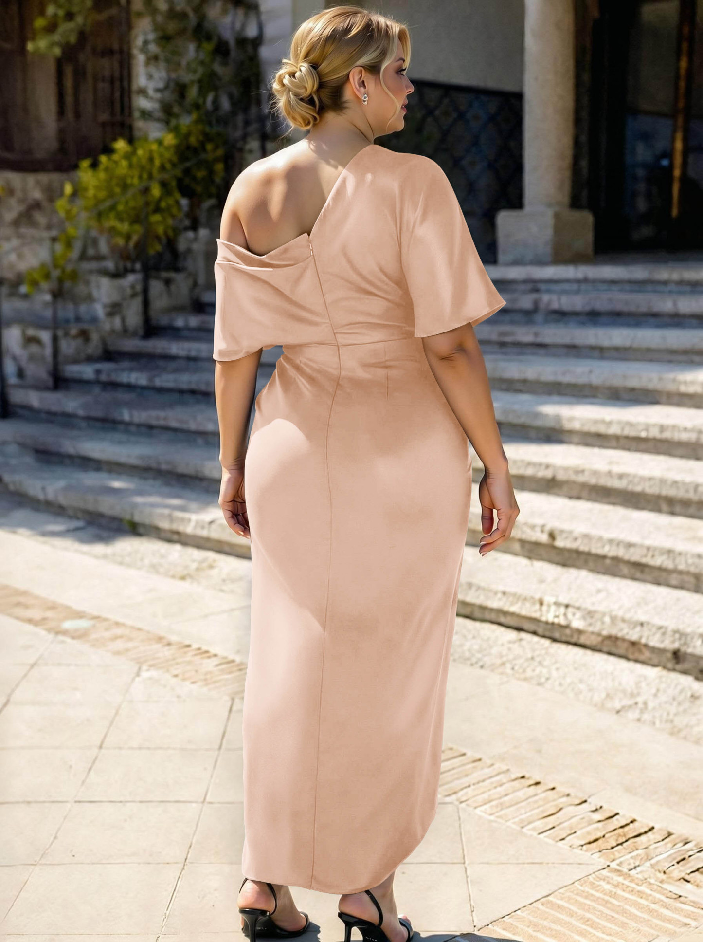 Sheath/Column Asymmetrical Sleeveless Satin Bridesmaid Dresses With Ruffle, product image 387