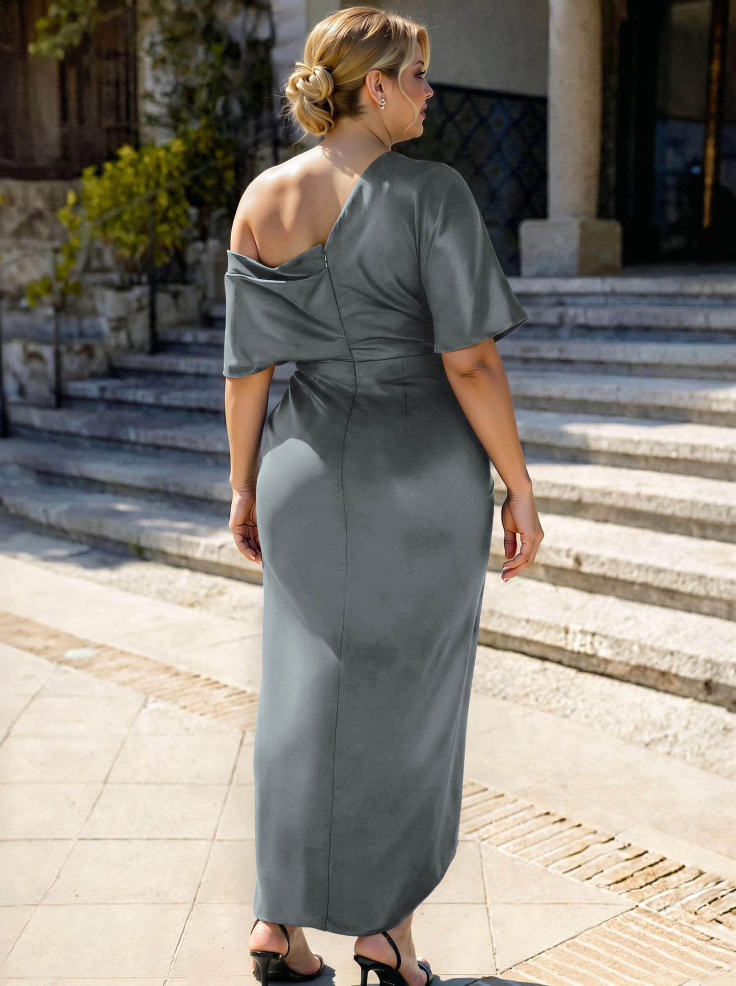 Sheath/Column Asymmetrical Sleeveless Satin Bridesmaid Dresses With Ruffle, product image 403