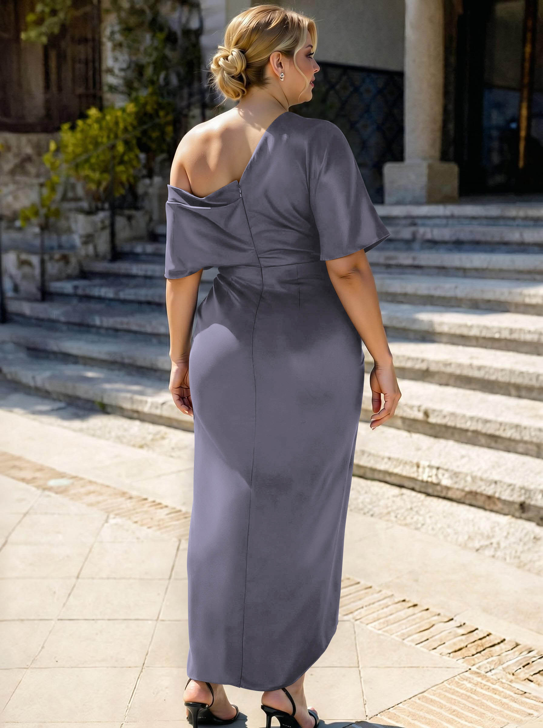 Sheath/Column Asymmetrical Sleeveless Satin Bridesmaid Dresses With Ruffle, product image 287