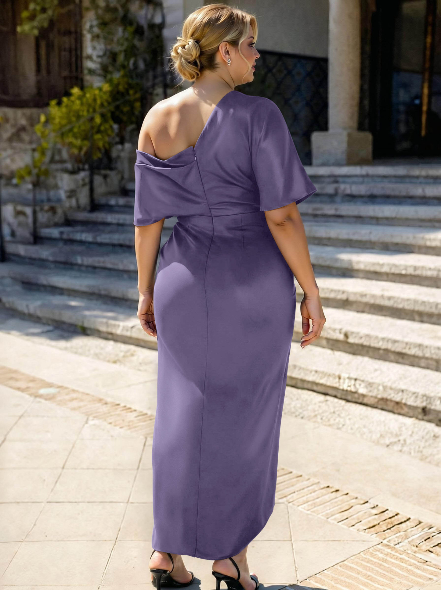 Sheath/Column Asymmetrical Sleeveless Satin Bridesmaid Dresses With Ruffle, product image 341