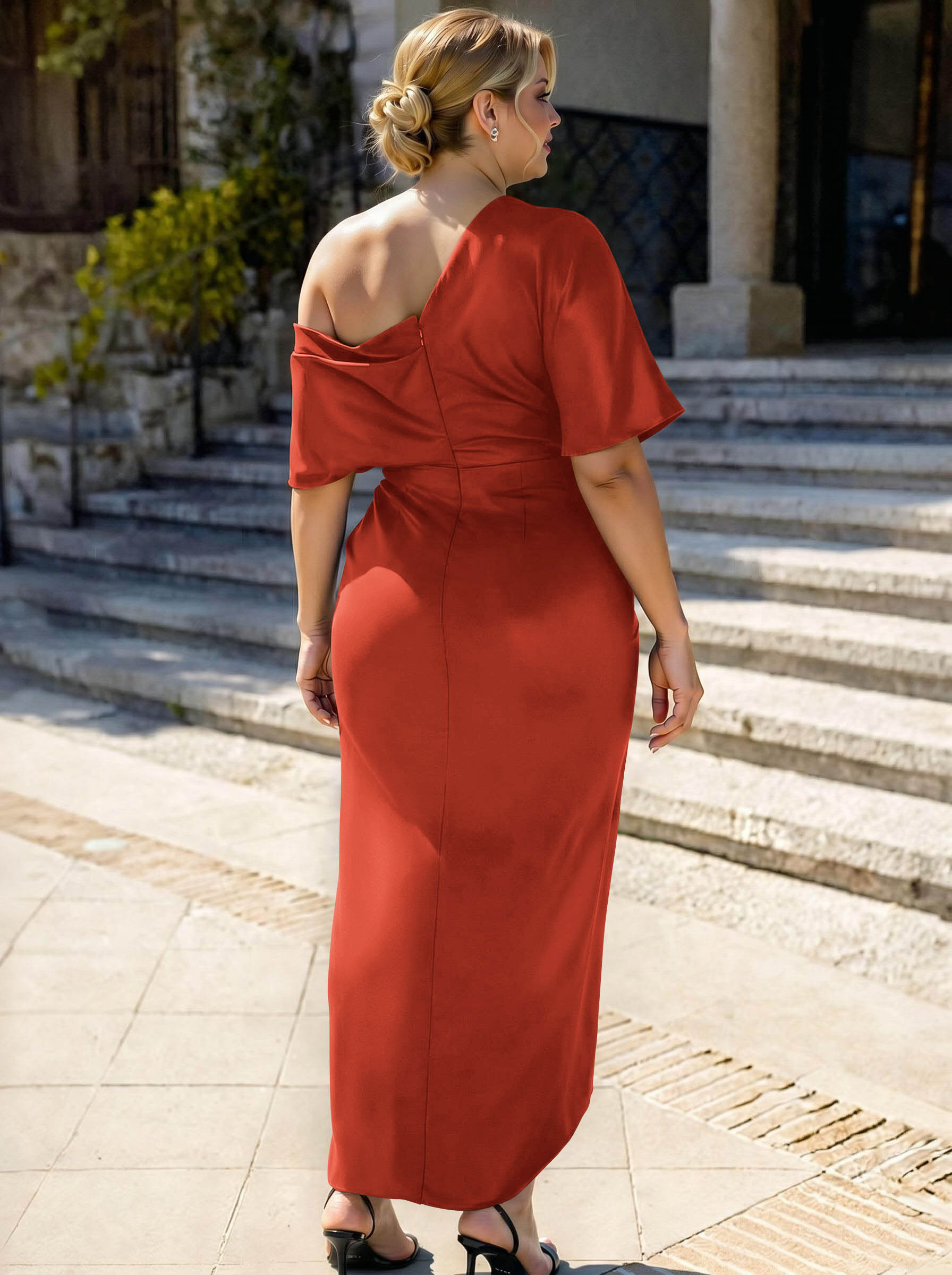 Sheath/Column Asymmetrical Sleeveless Satin Bridesmaid Dresses With Ruffle, product image 329