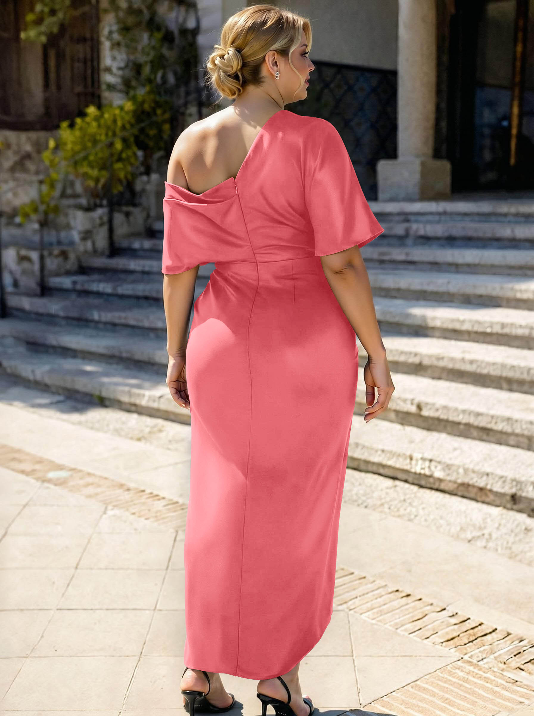 Sheath/Column Asymmetrical Sleeveless Satin Bridesmaid Dresses With Ruffle, product image 331