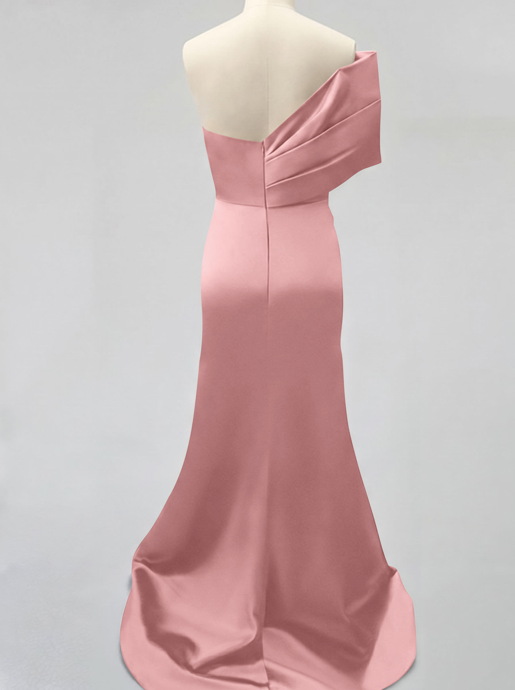 One-Shoulder Sleeveless Sweep Train Satin Bridesmaid Dresses With Split Front, product image 39