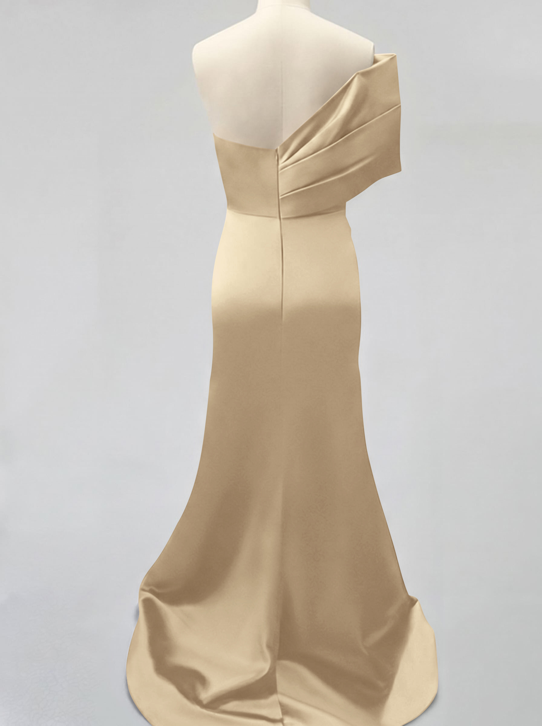 One-Shoulder Sleeveless Sweep Train Satin Bridesmaid Dresses With Split Front, product image 7