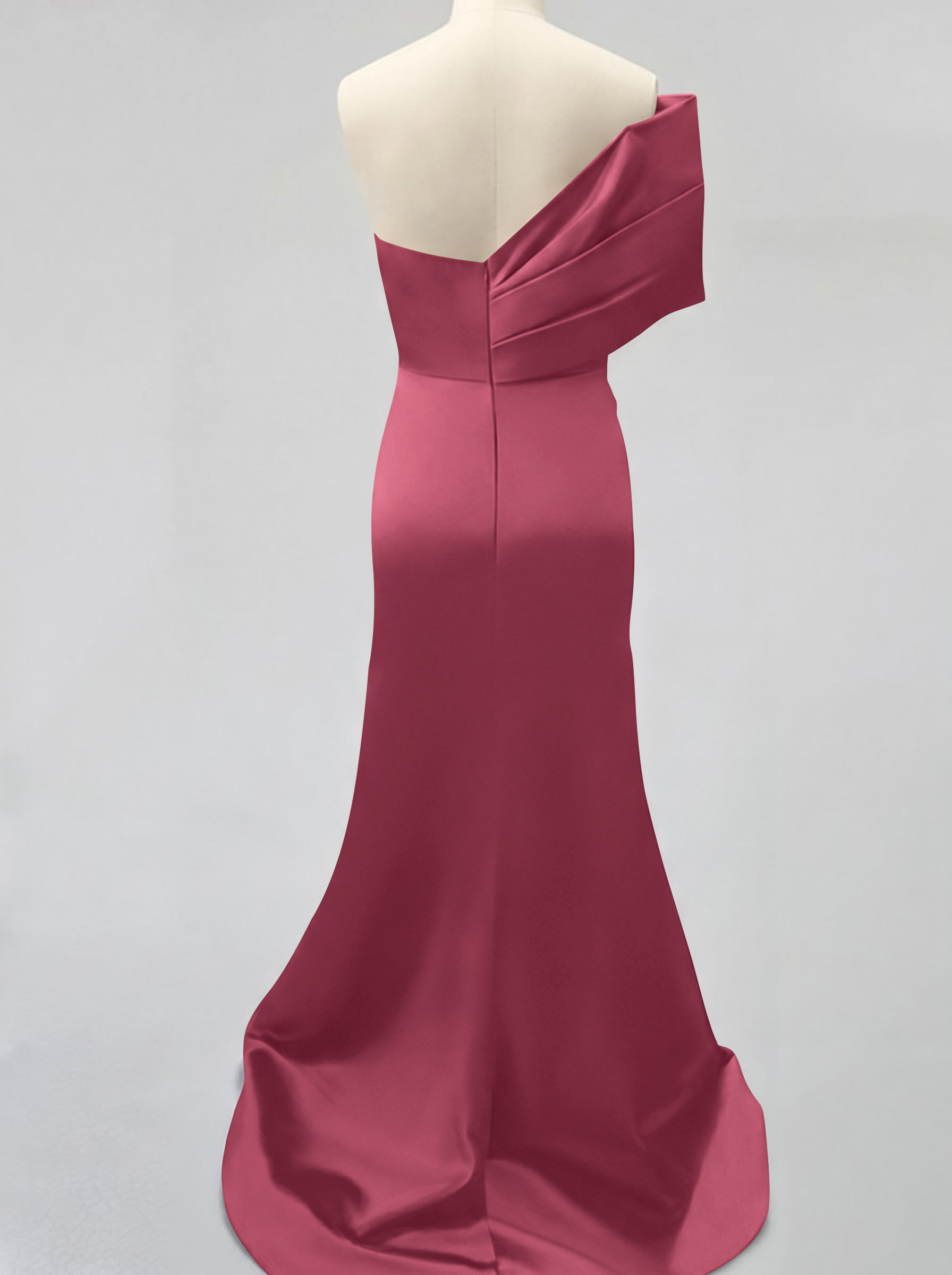 One-Shoulder Sleeveless Sweep Train Satin Bridesmaid Dresses With Split Front, product image 55