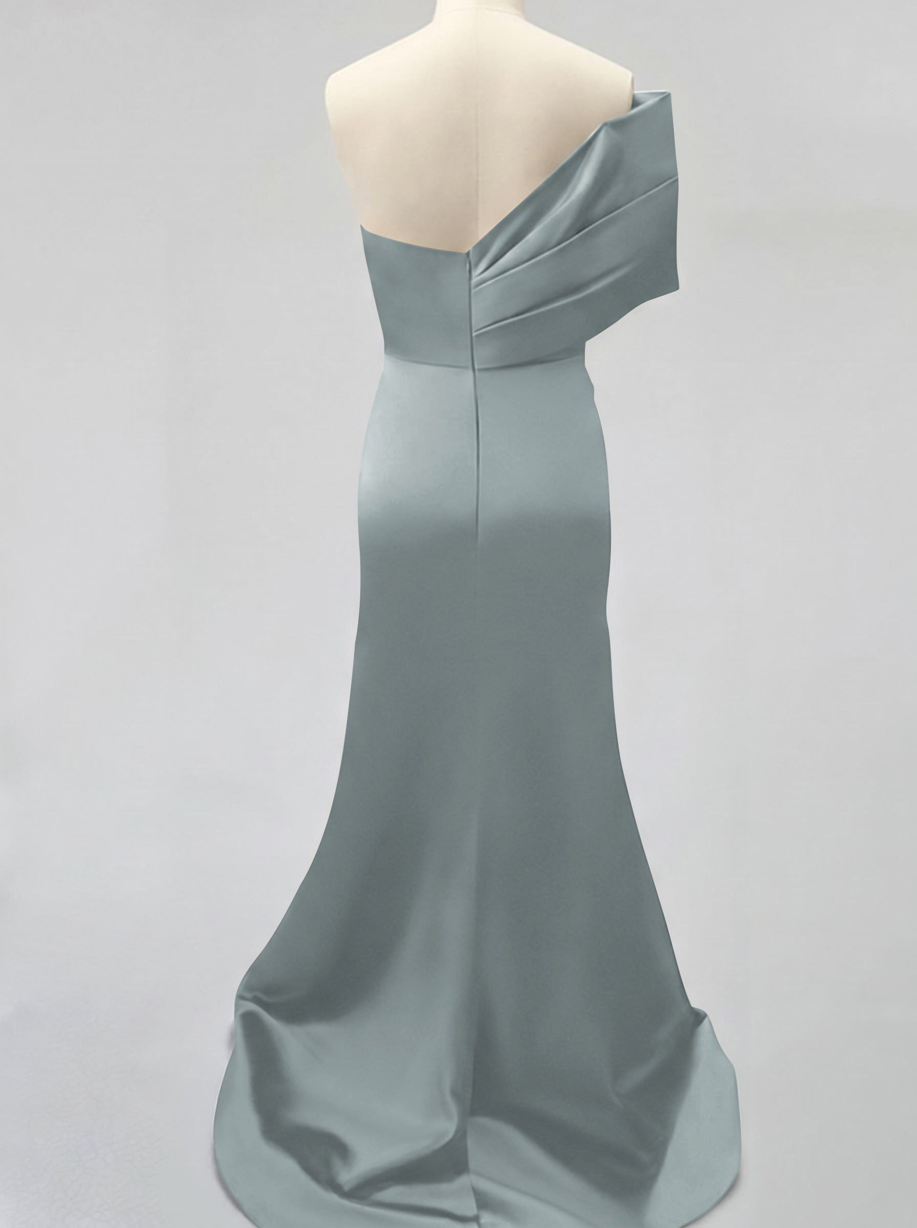 One-Shoulder Sleeveless Sweep Train Satin Bridesmaid Dresses With Split Front, product image 19