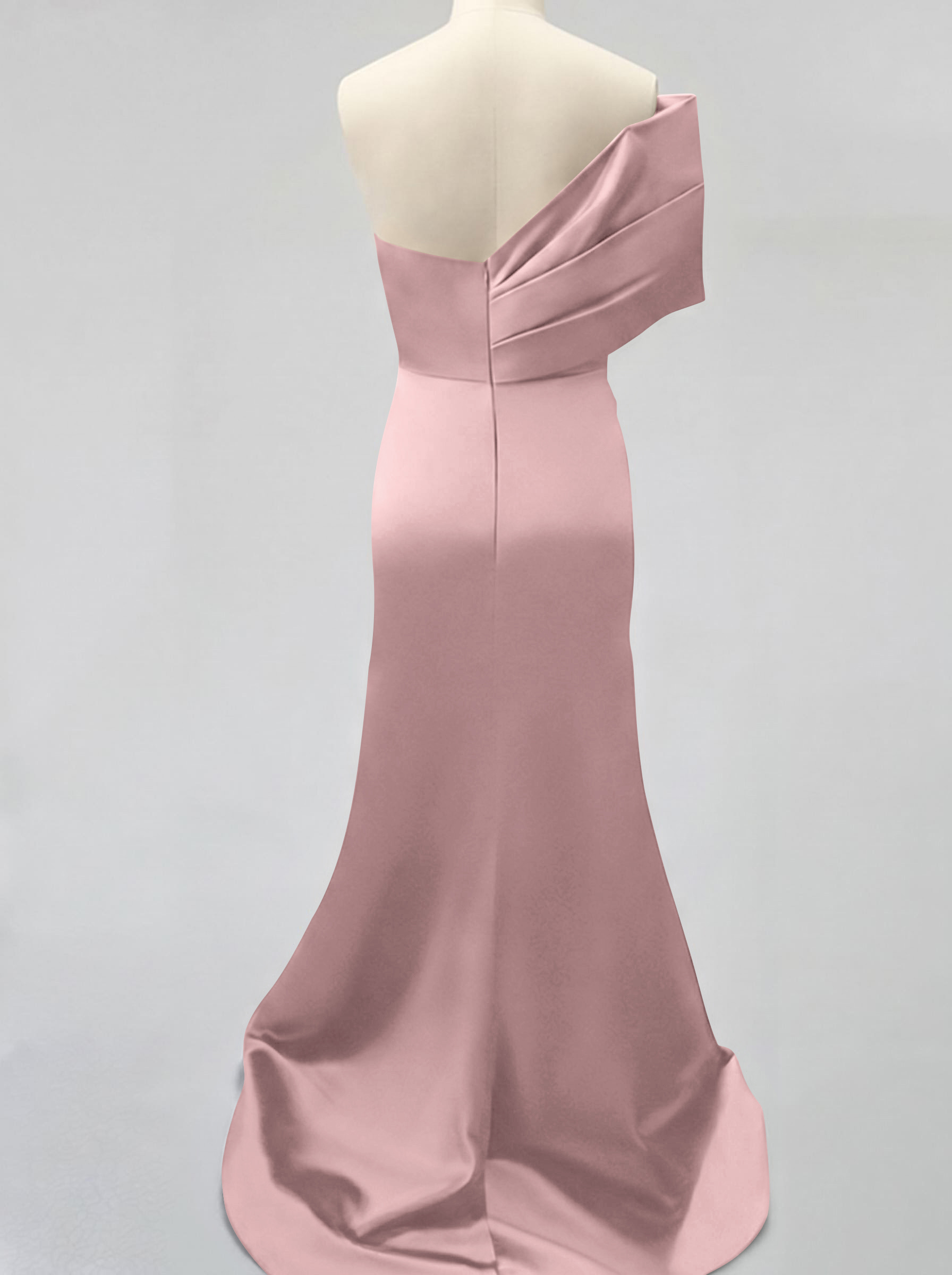 One-Shoulder Sleeveless Sweep Train Satin Bridesmaid Dresses With Split Front, product image 35