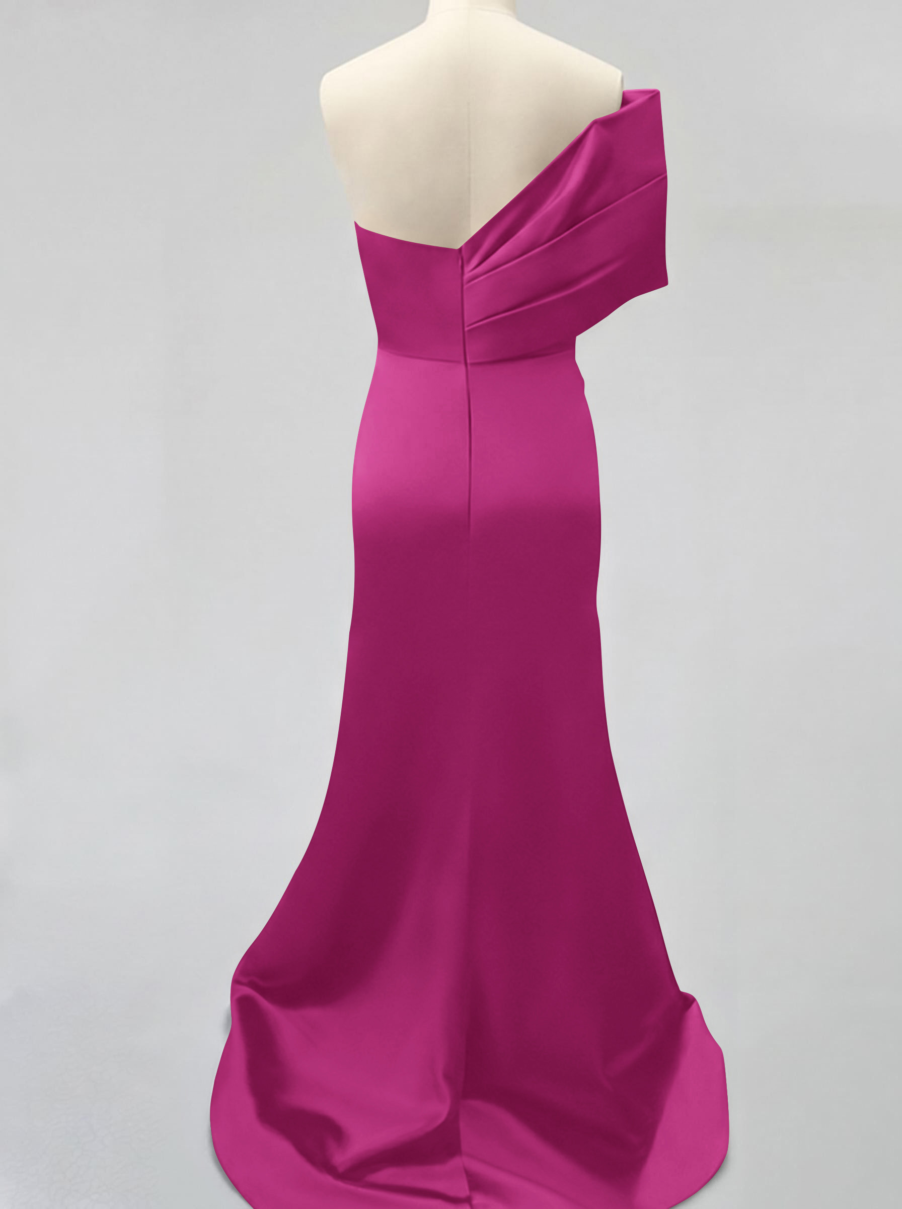 One-Shoulder Sleeveless Sweep Train Satin Bridesmaid Dresses With Split Front, product image 31