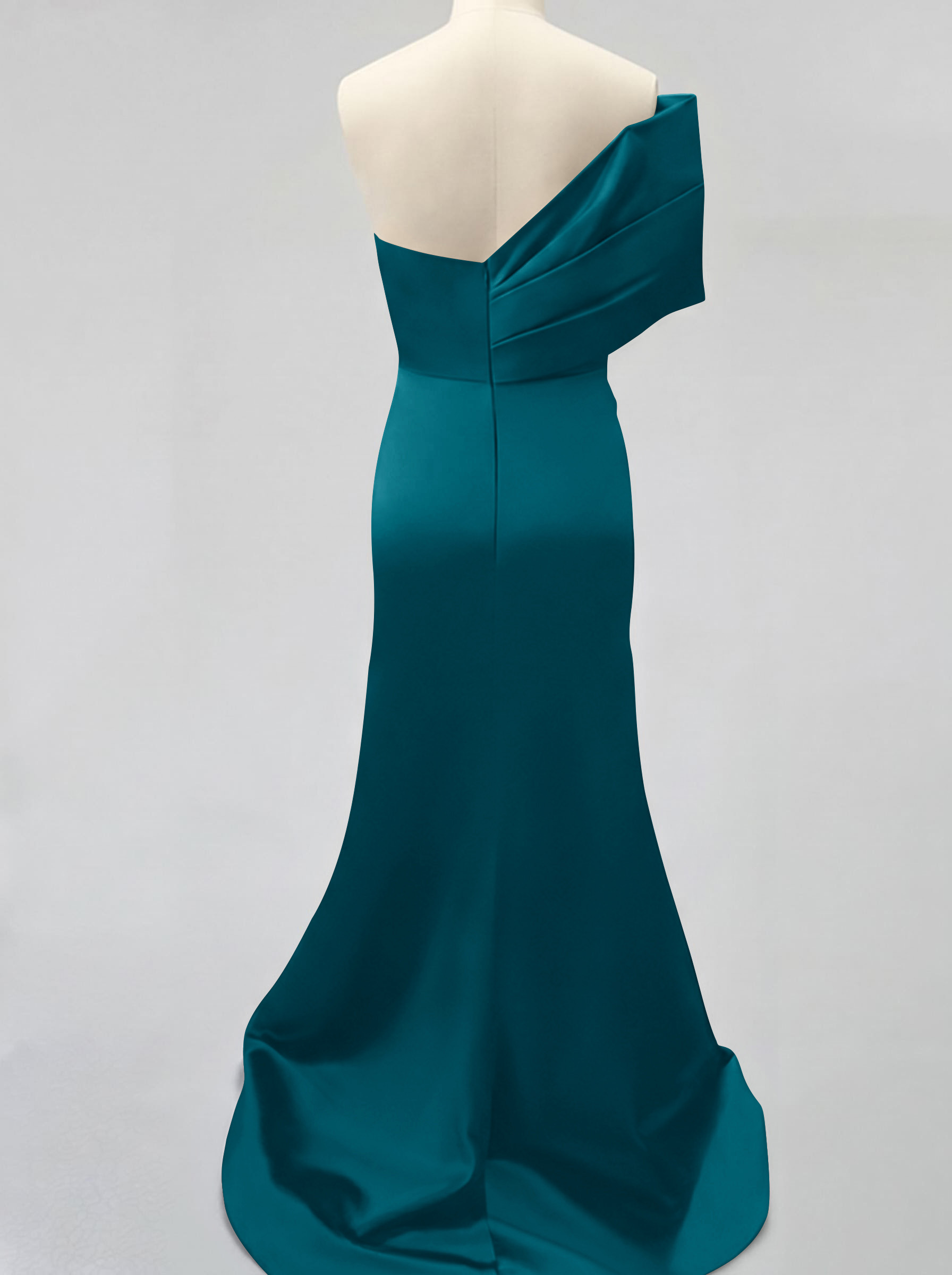 One-Shoulder Sleeveless Sweep Train Satin Bridesmaid Dresses With Split Front, product image 23