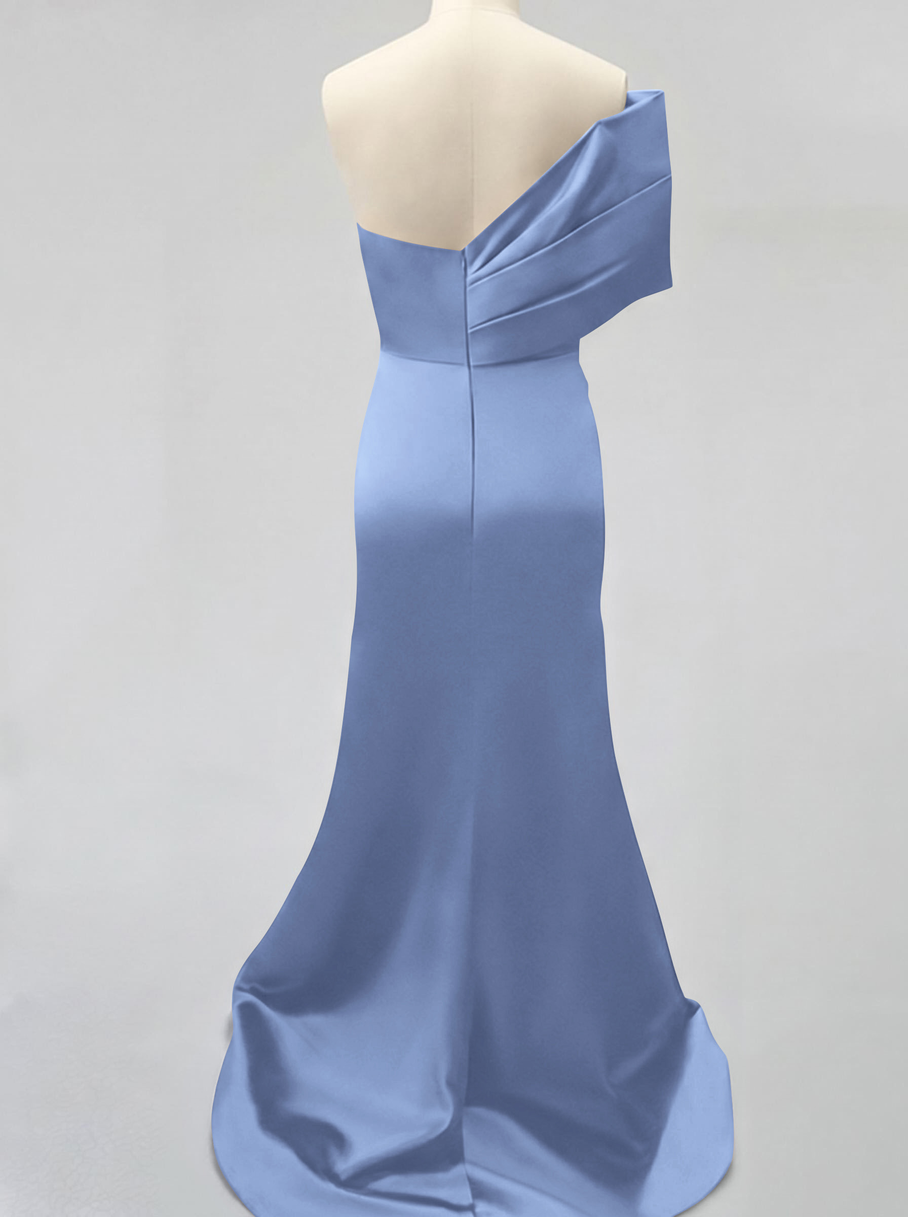 One-Shoulder Sleeveless Sweep Train Satin Bridesmaid Dresses With Split Front, product image 29