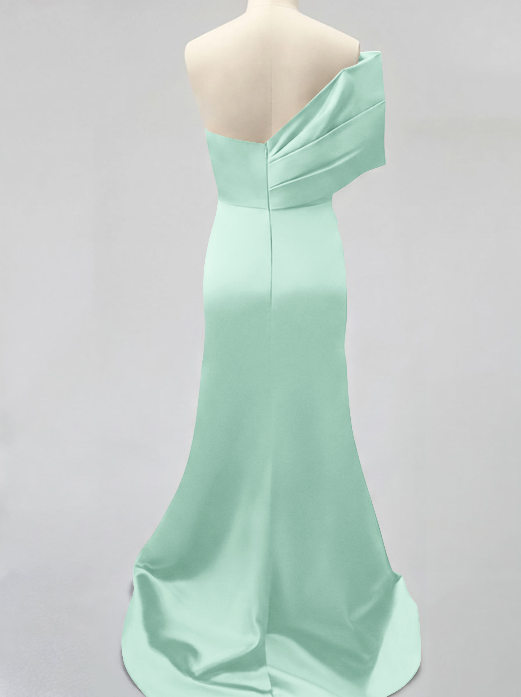 One-Shoulder Sleeveless Sweep Train Satin Bridesmaid Dresses With Split Front, product image 103