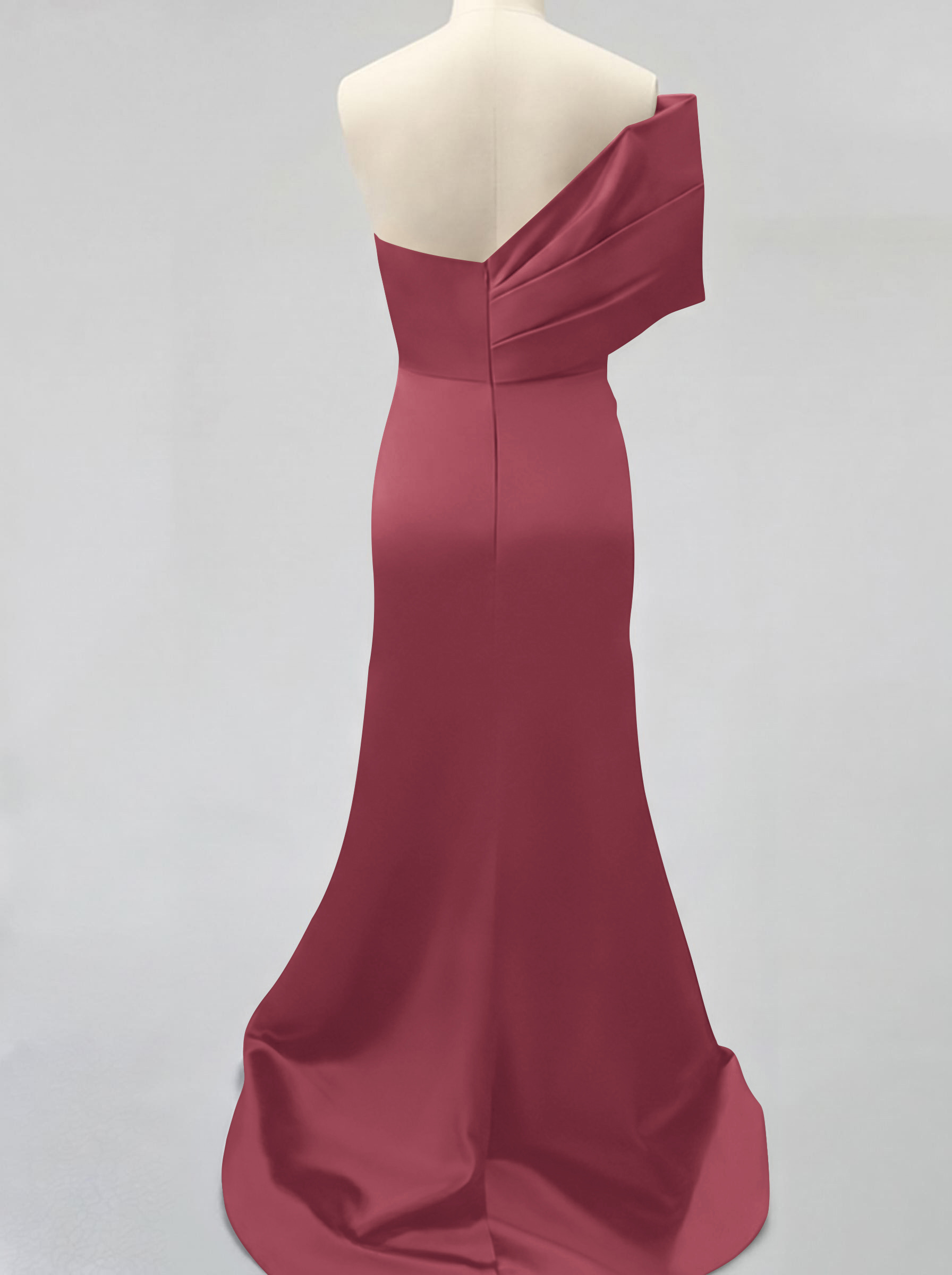 One-Shoulder Sleeveless Sweep Train Satin Bridesmaid Dresses With Split Front, product image 57