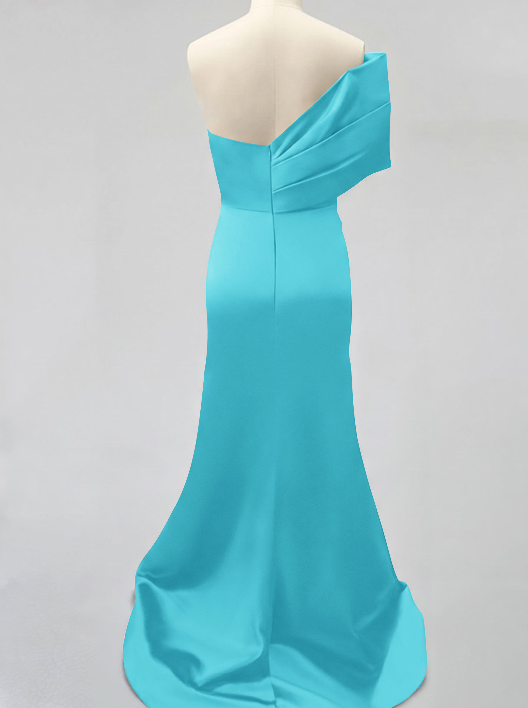 One-Shoulder Sleeveless Sweep Train Satin Bridesmaid Dresses With Split Front, product image 25