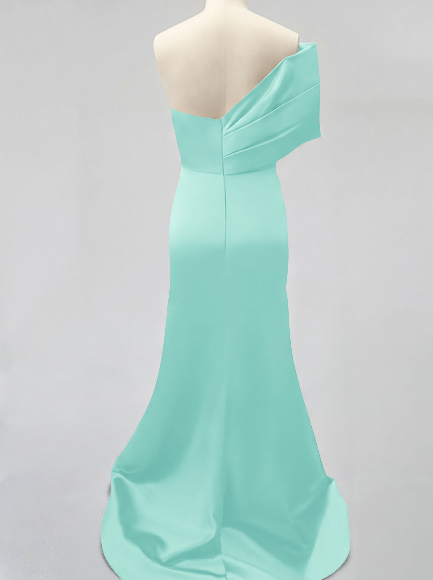 One-Shoulder Sleeveless Sweep Train Satin Bridesmaid Dresses With Split Front, product image 107