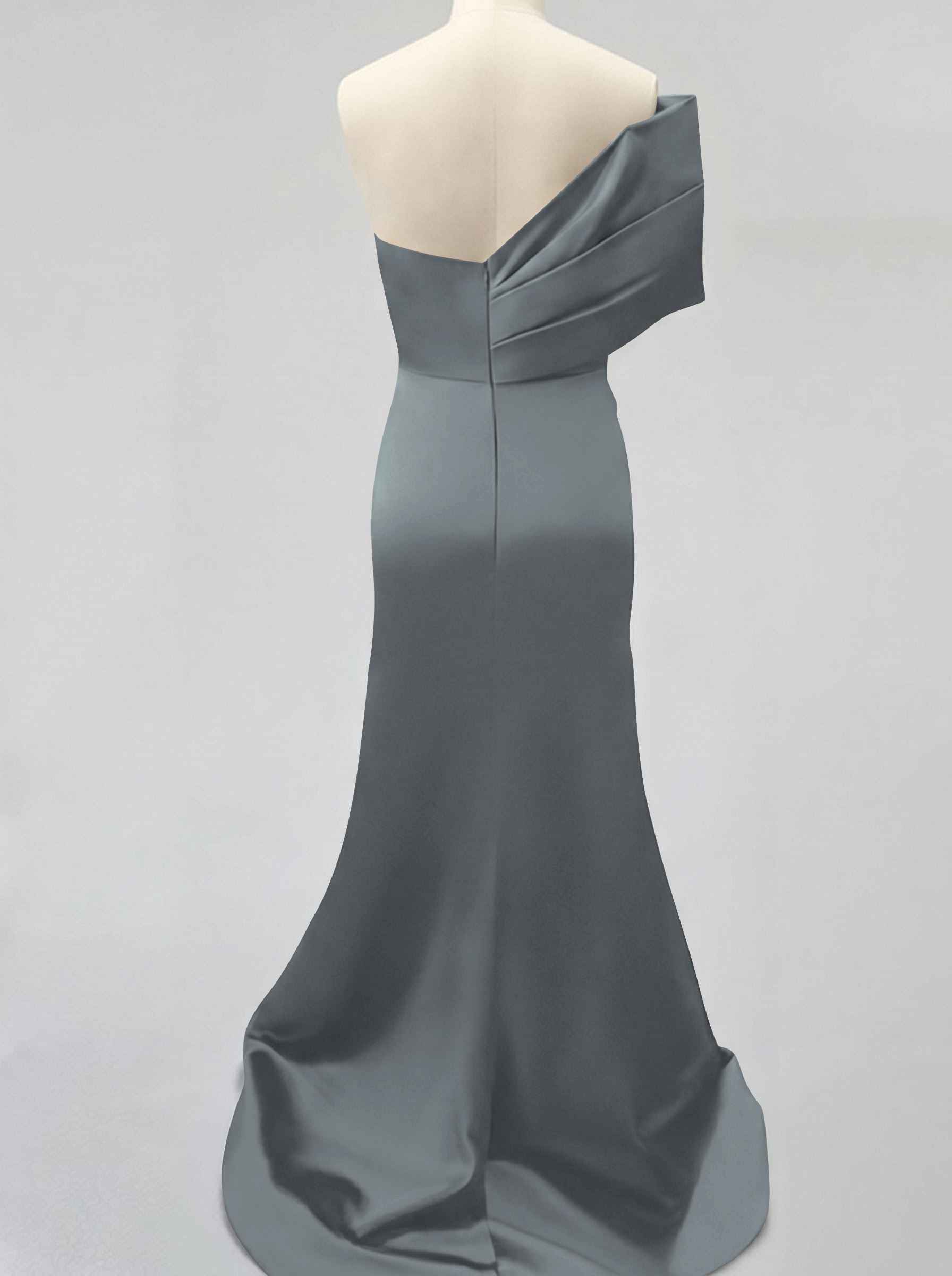 One-Shoulder Sleeveless Sweep Train Satin Bridesmaid Dresses With Split Front, product image 131