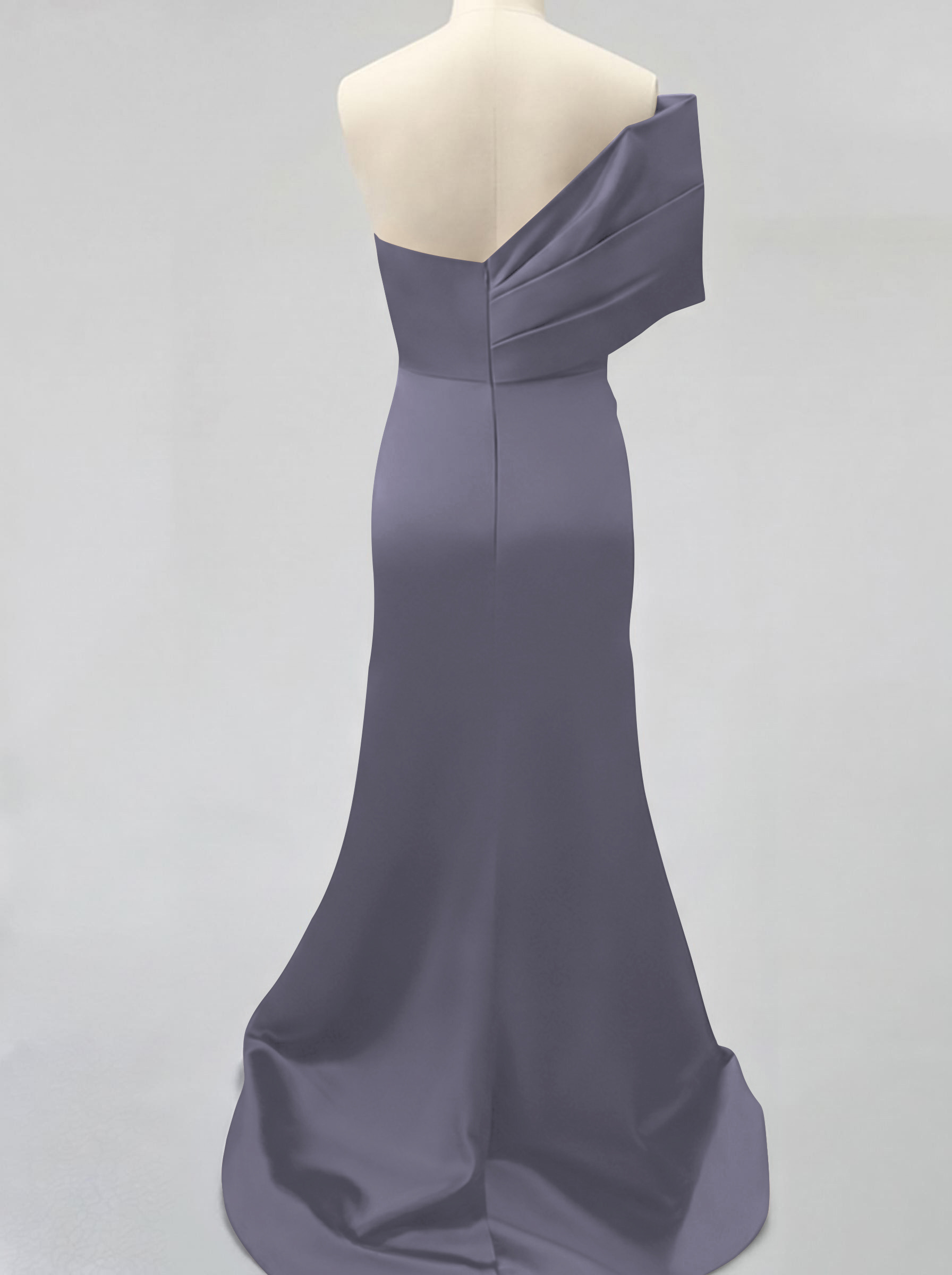One-Shoulder Sleeveless Sweep Train Satin Bridesmaid Dresses With Split Front, product image 17