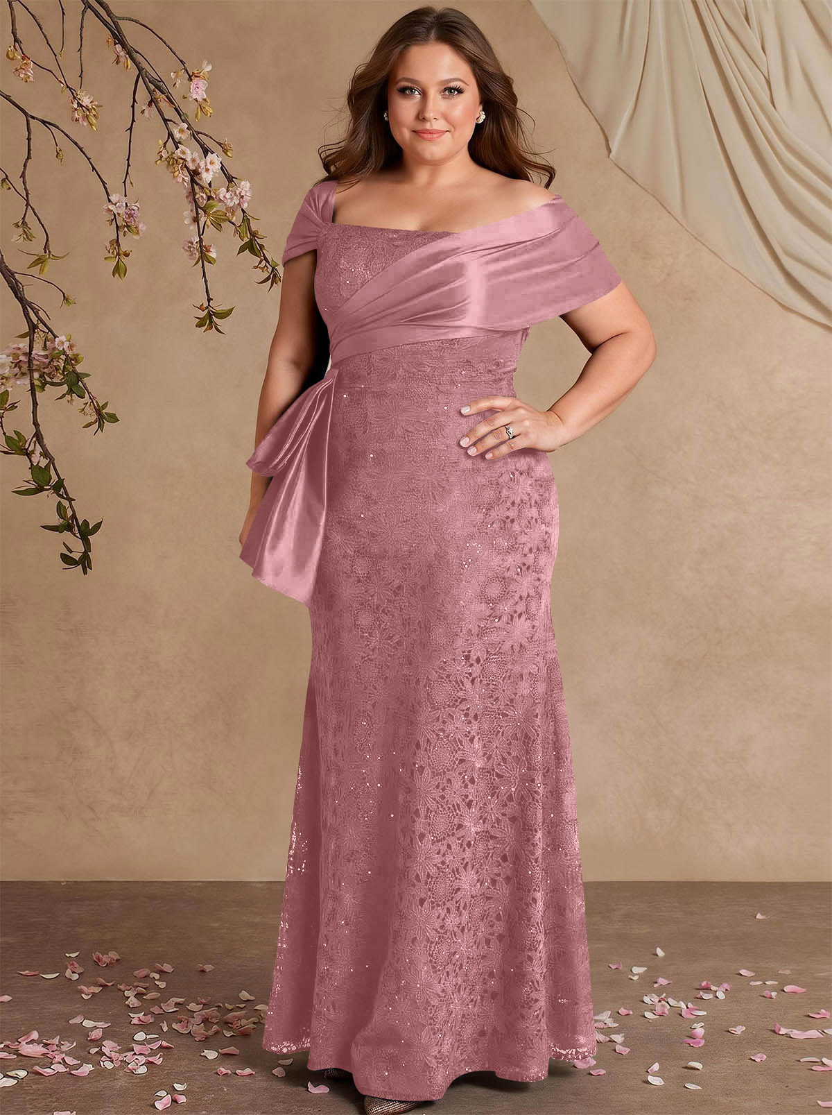 Elegant Mermaid Beading Lace Mother Of The Bride Dresses With Unremovable Satin Wrap, product image 42