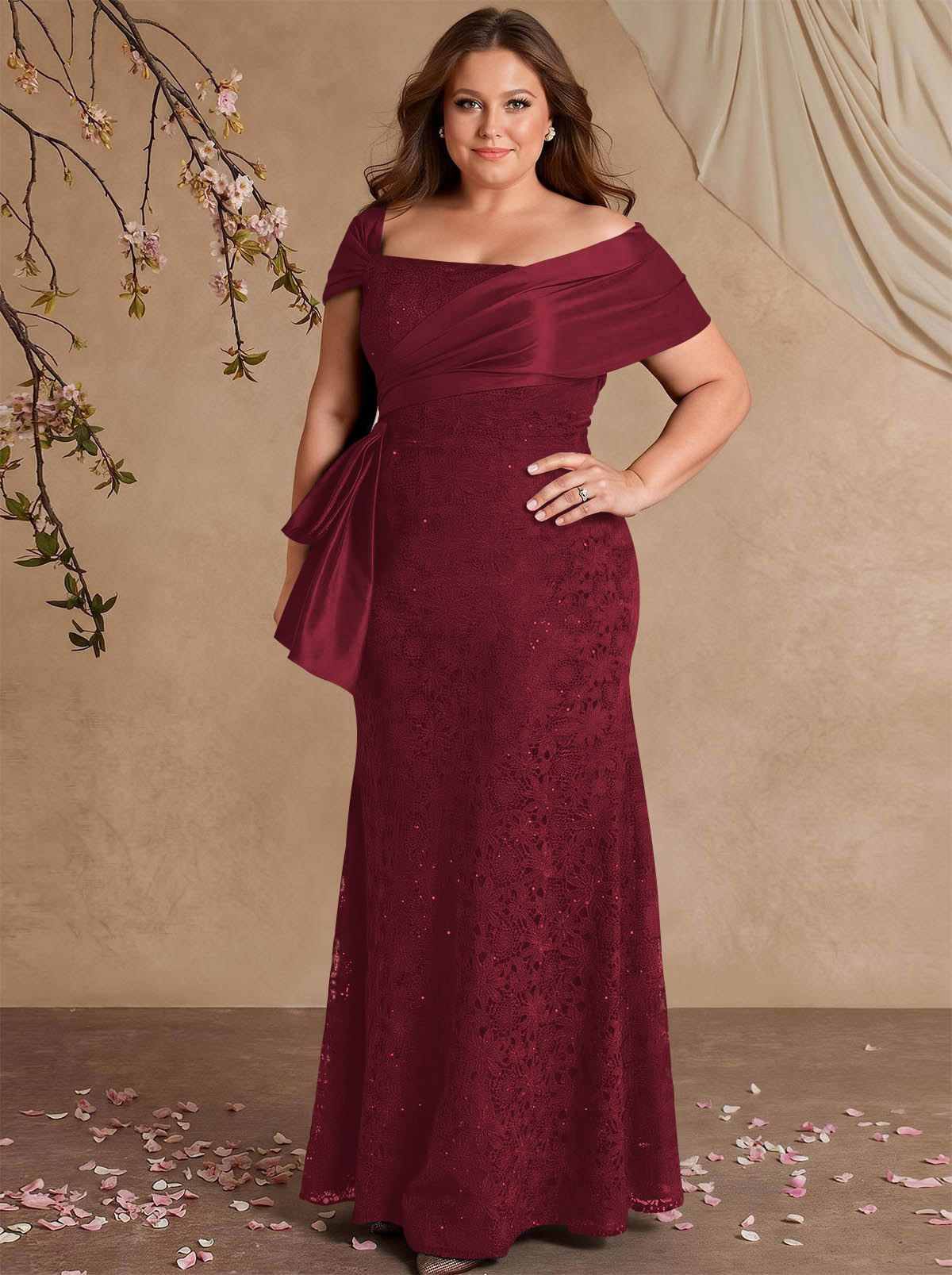 Elegant Mermaid Beading Lace Mother Of The Bride Dresses With Unremovable Satin Wrap, product image 54