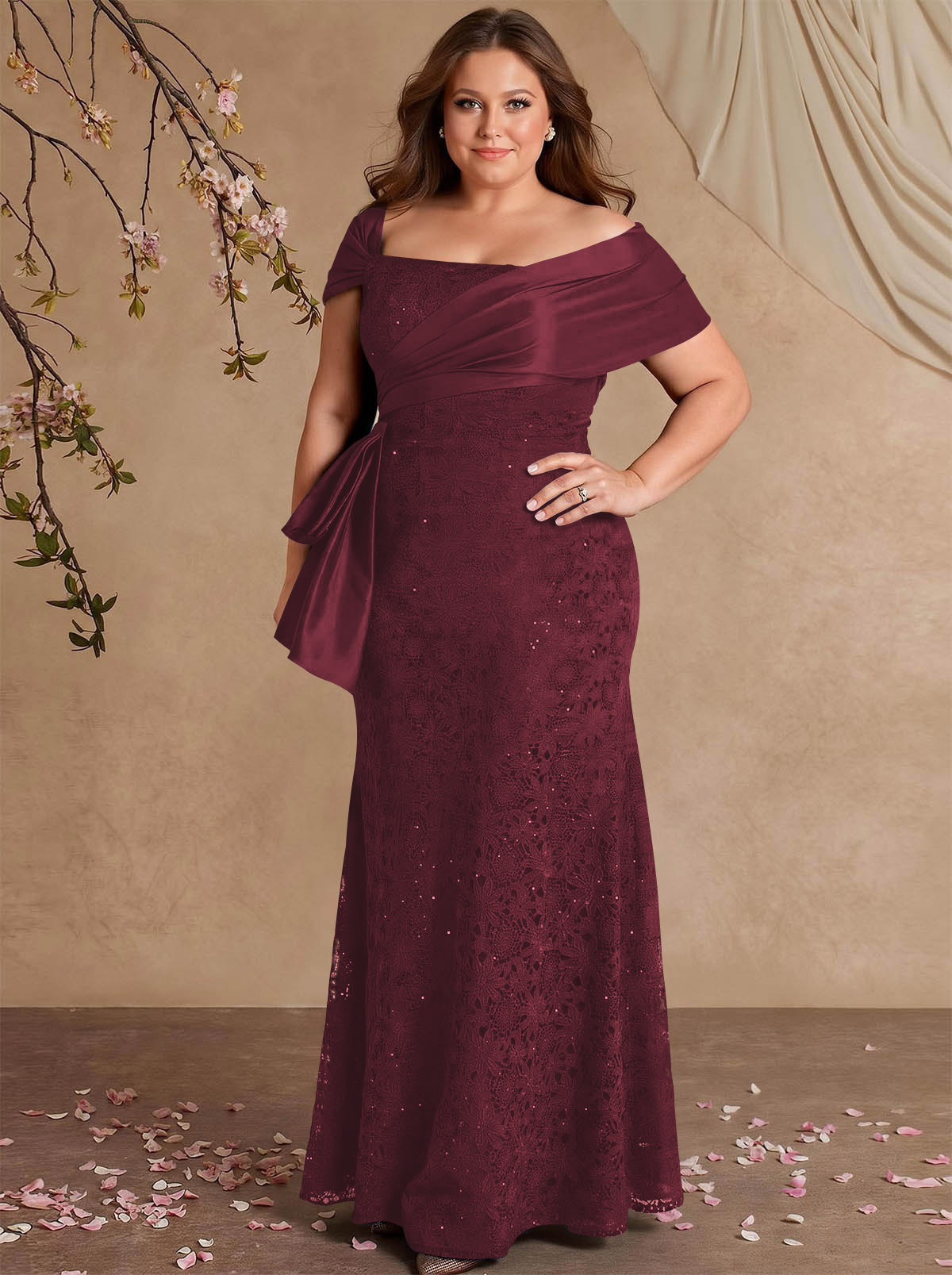 Elegant Mermaid Beading Lace Mother Of The Bride Dresses With Unremovable Satin Wrap, product image 56