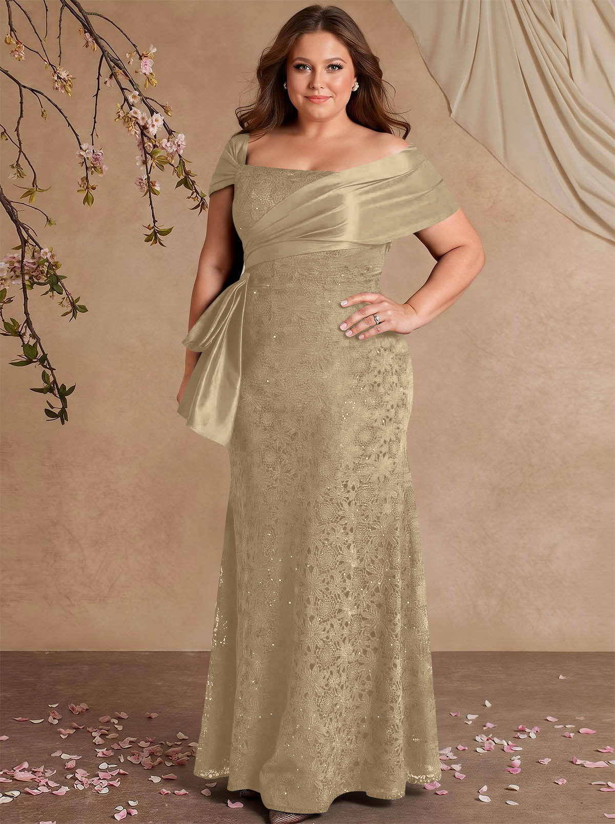 Elegant Mermaid Beading Lace Mother Of The Bride Dresses With Unremovable Satin Wrap, product image 12