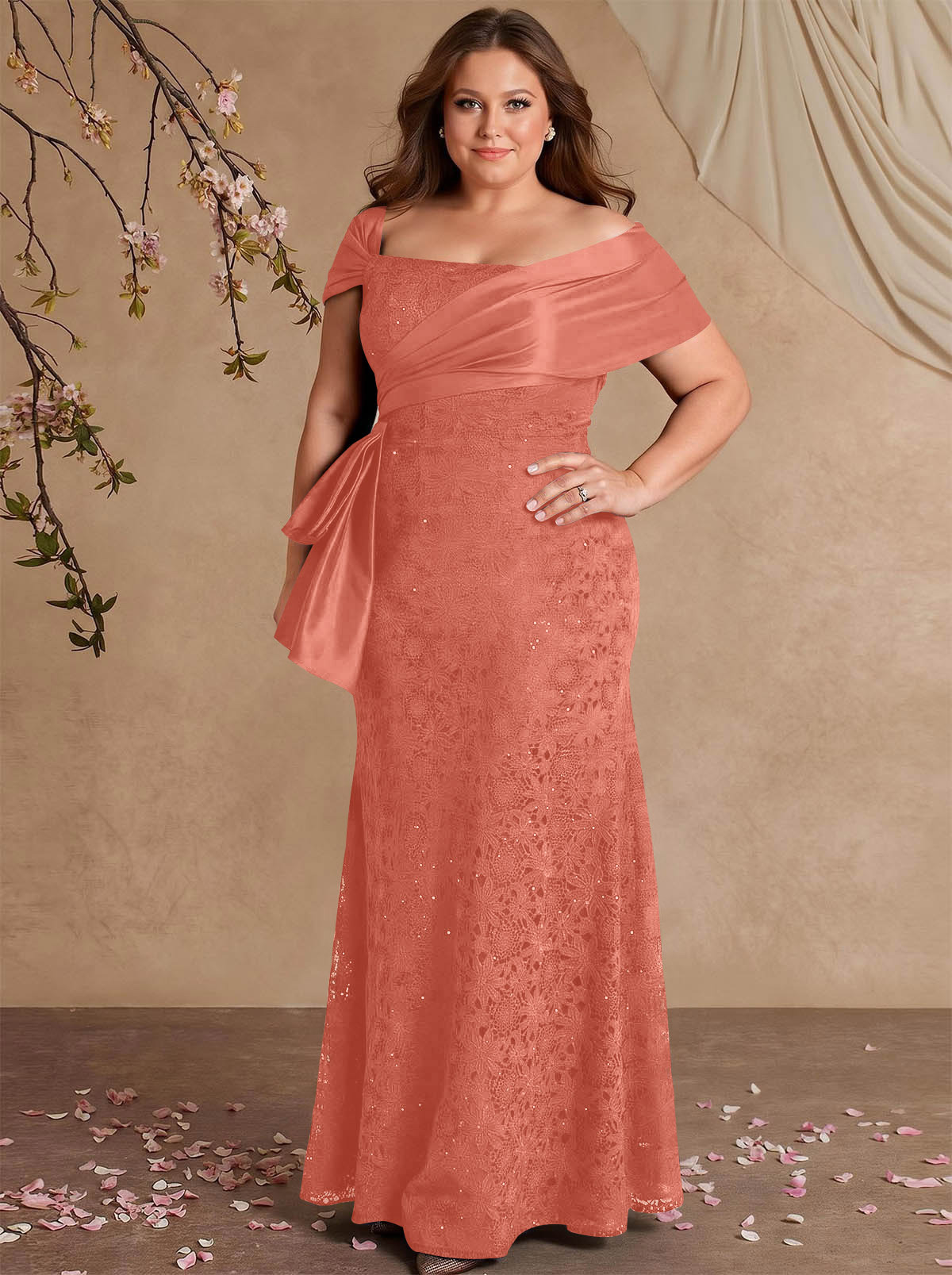 Elegant Mermaid Beading Lace Mother Of The Bride Dresses With Unremovable Satin Wrap, product image 46