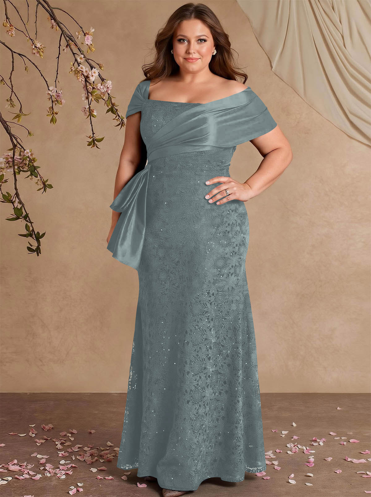 Elegant Mermaid Beading Lace Mother Of The Bride Dresses With Unremovable Satin Wrap, product image 20