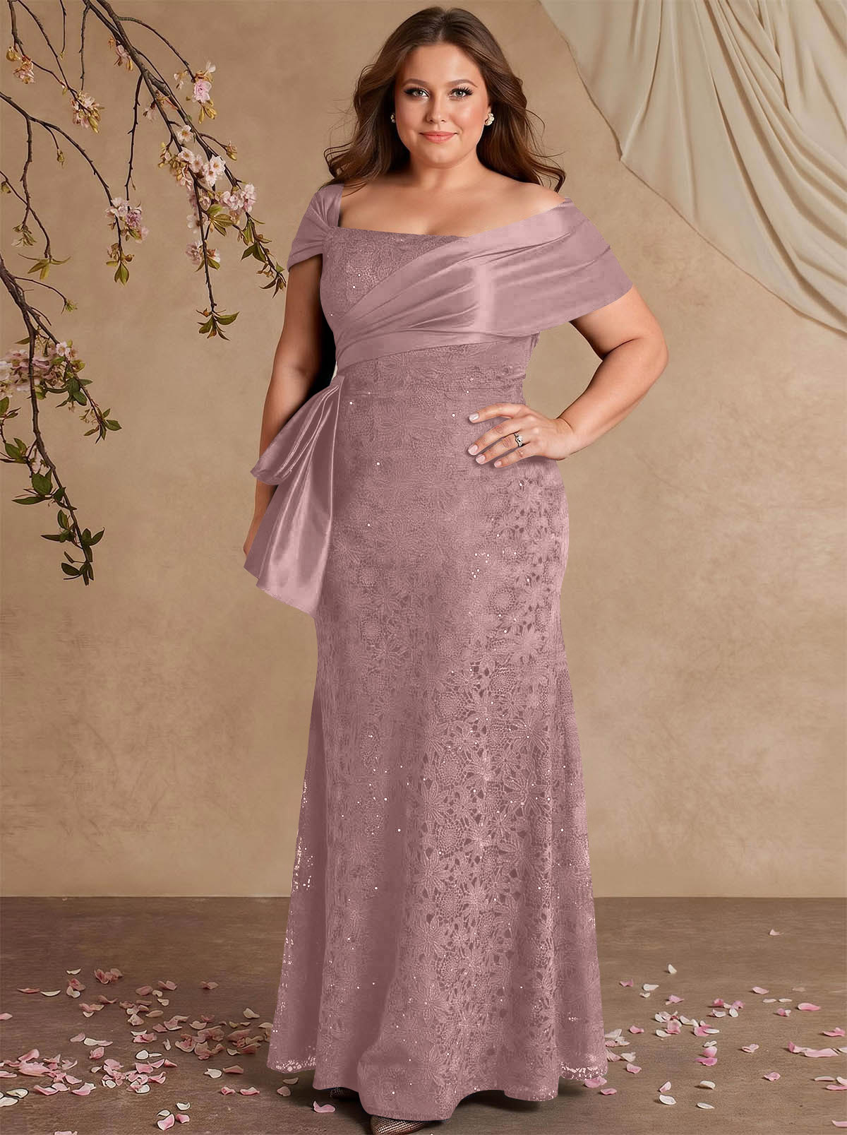 Elegant Mermaid Beading Lace Mother Of The Bride Dresses With Unremovable Satin Wrap, product image 38