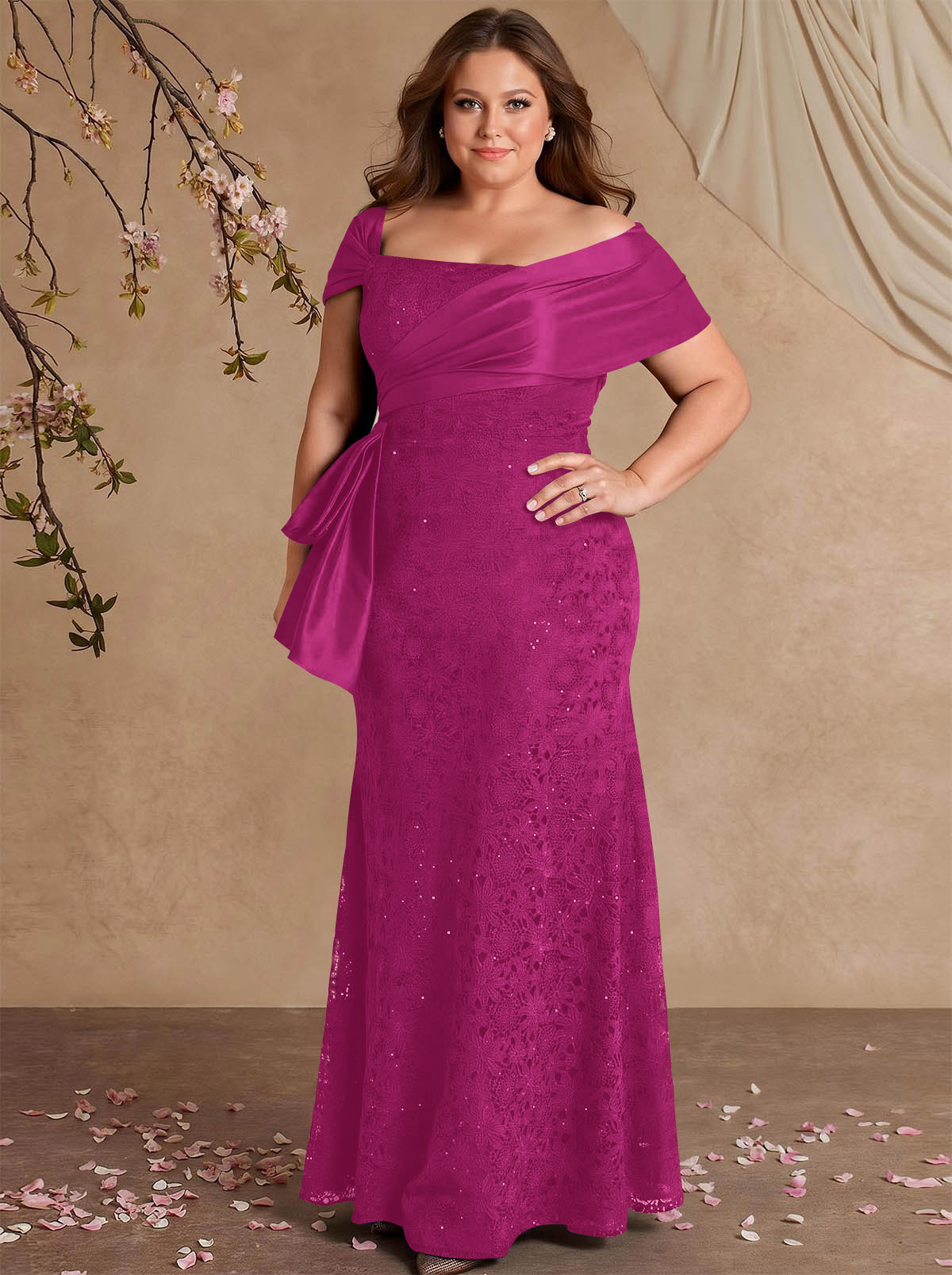 Elegant Mermaid Beading Lace Mother Of The Bride Dresses With Unremovable Satin Wrap, product image 34