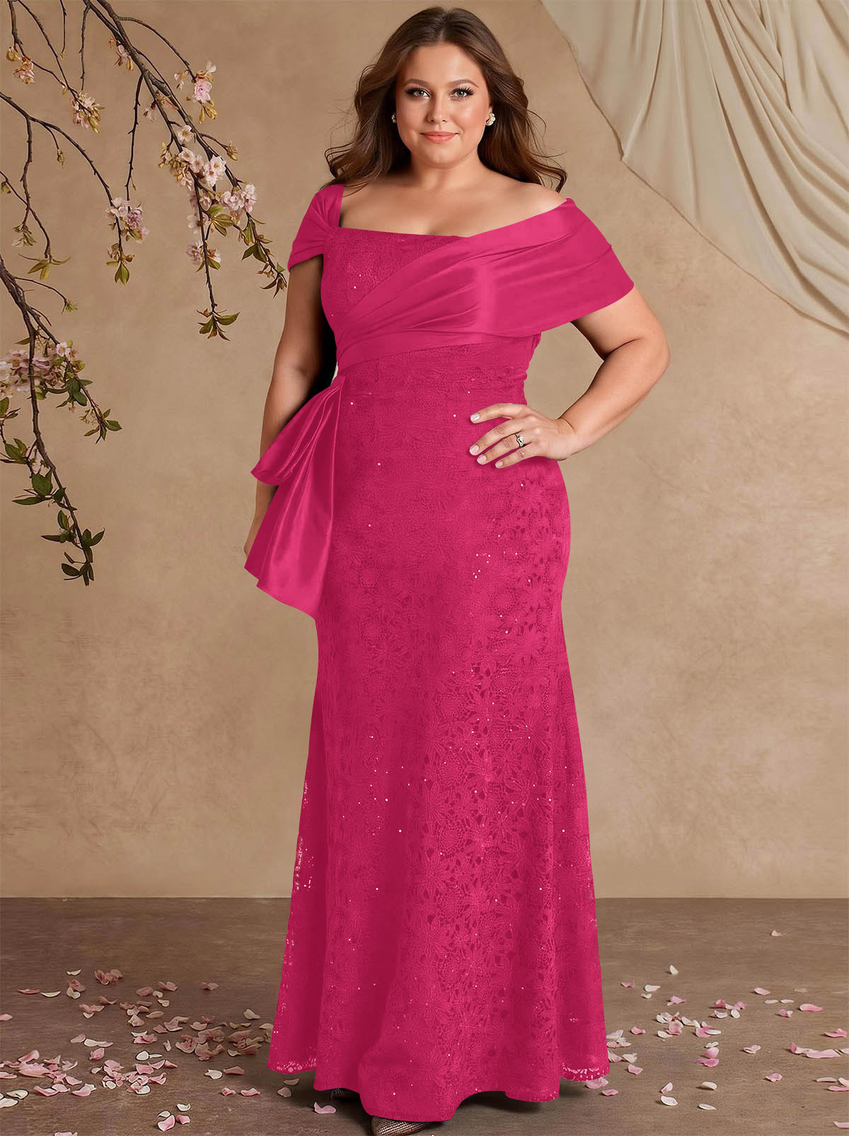 Elegant Mermaid Beading Lace Mother Of The Bride Dresses With Unremovable Satin Wrap, product image 36