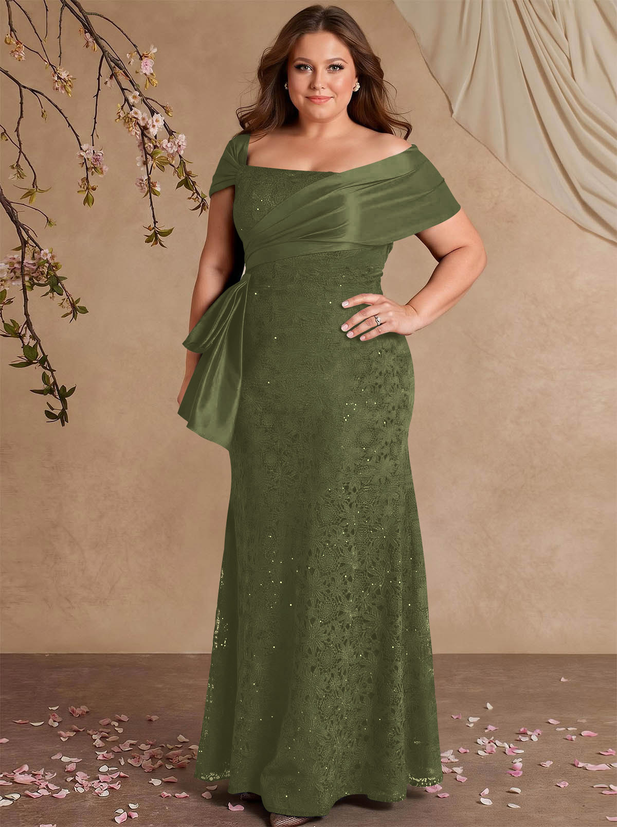 Elegant Mermaid Beading Lace Mother Of The Bride Dresses With Unremovable Satin Wrap, product image 10